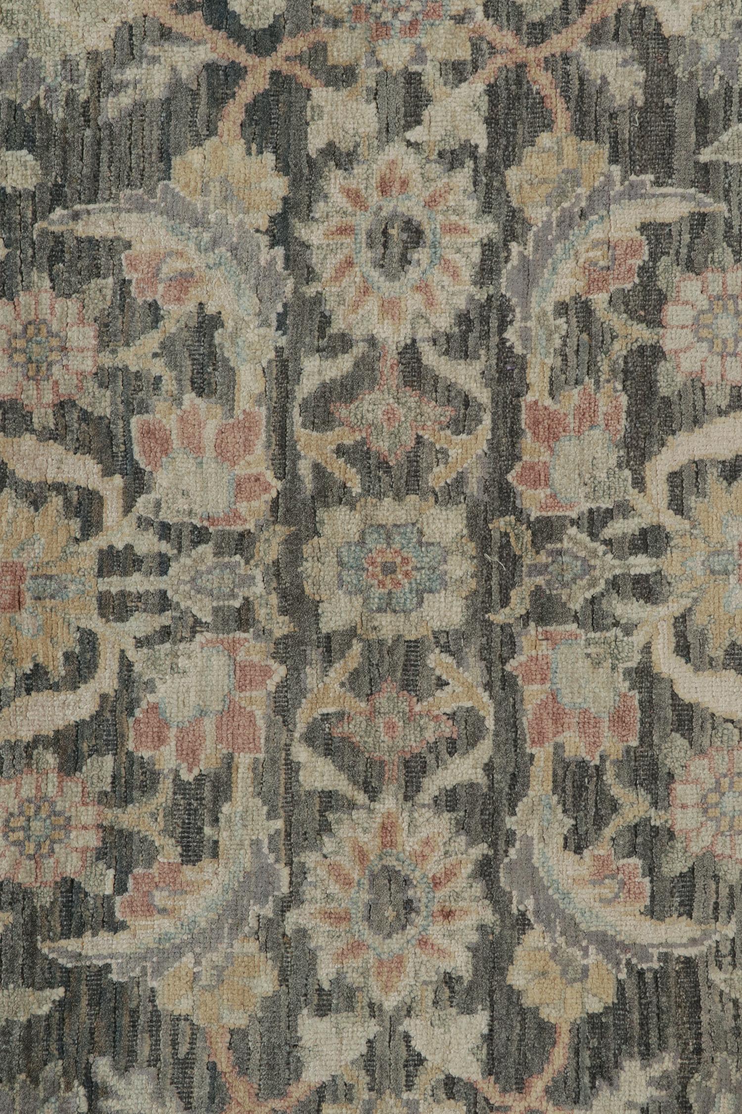 Contemporary Rug & Kilim’s Herati Style Rug with Gray, Blue and Beige-Brown Floral Patterns For Sale