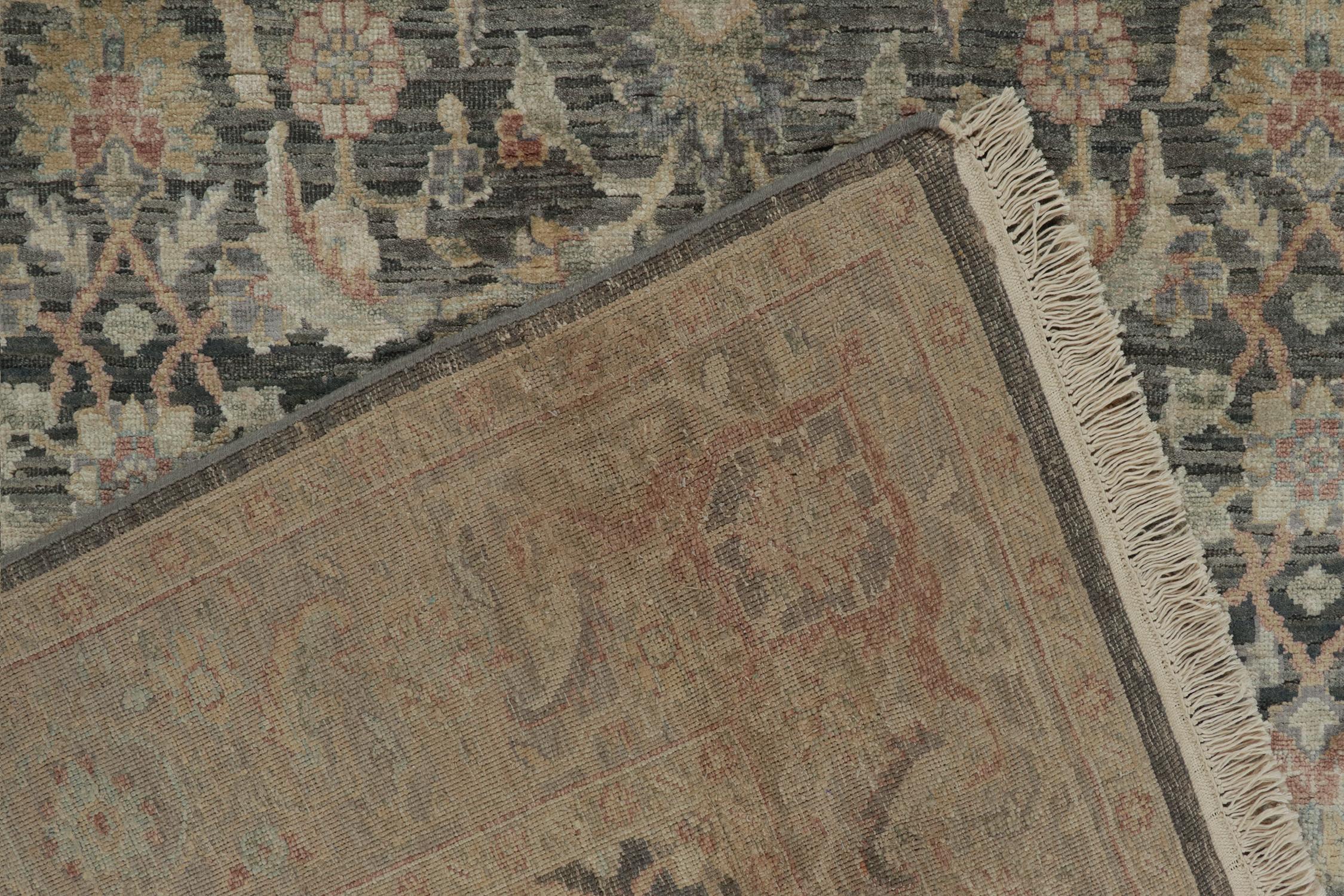 Wool Rug & Kilim’s Herati Style Rug with Gray, Blue and Beige-Brown Floral Patterns For Sale