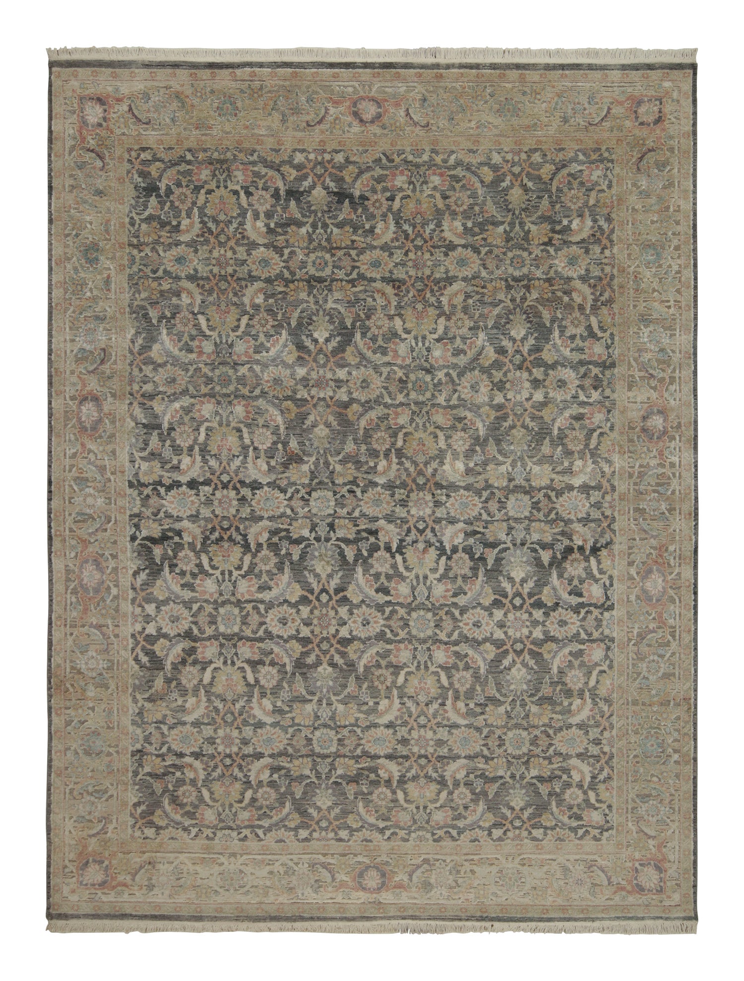 Rug & Kilim’s Herati Style Rug with Gray, Blue and Beige-Brown Floral Patterns For Sale