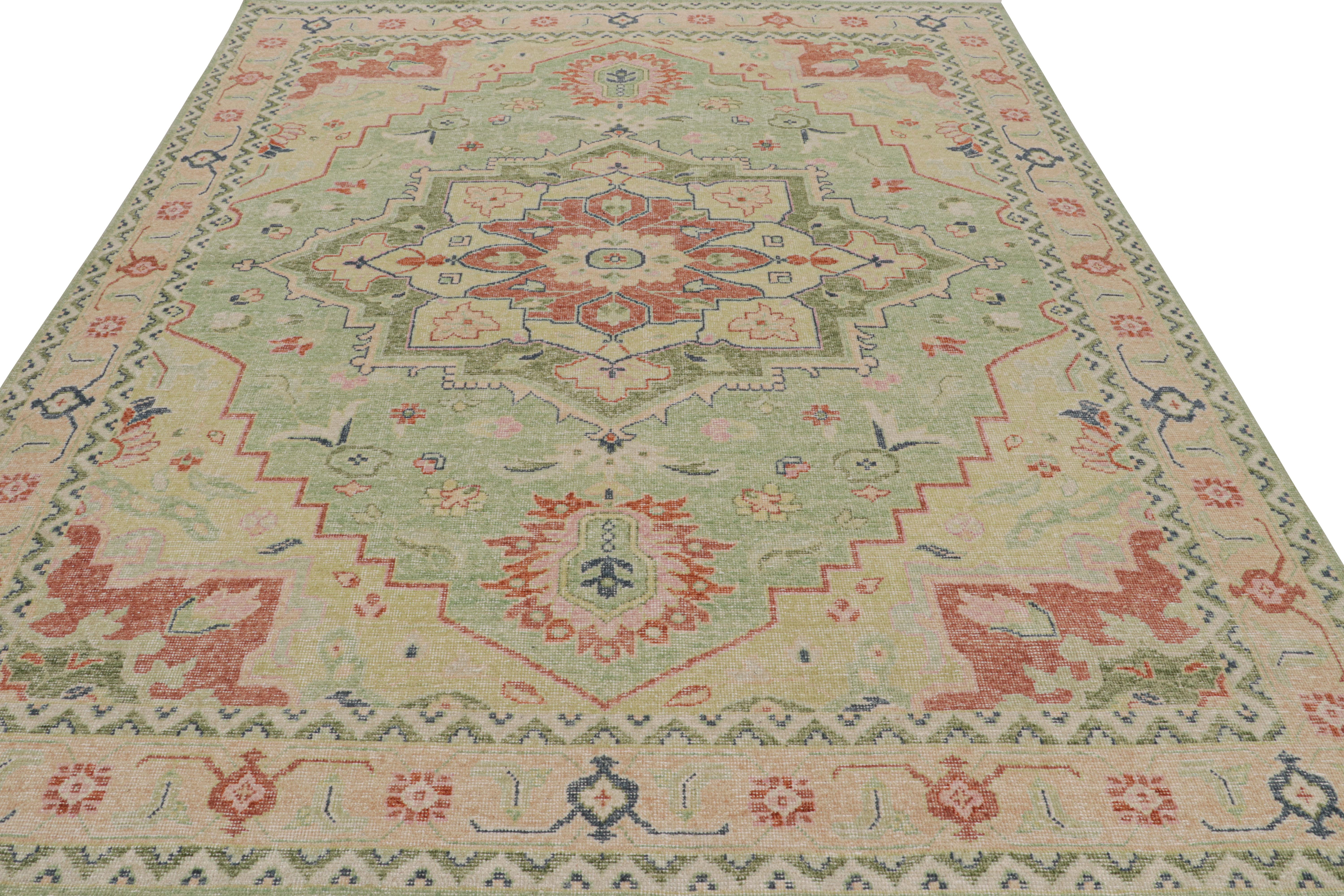 Hand-Knotted Rug & Kilim’s Heriz Serapi Style Rug with Red and Green Floral Medallion For Sale