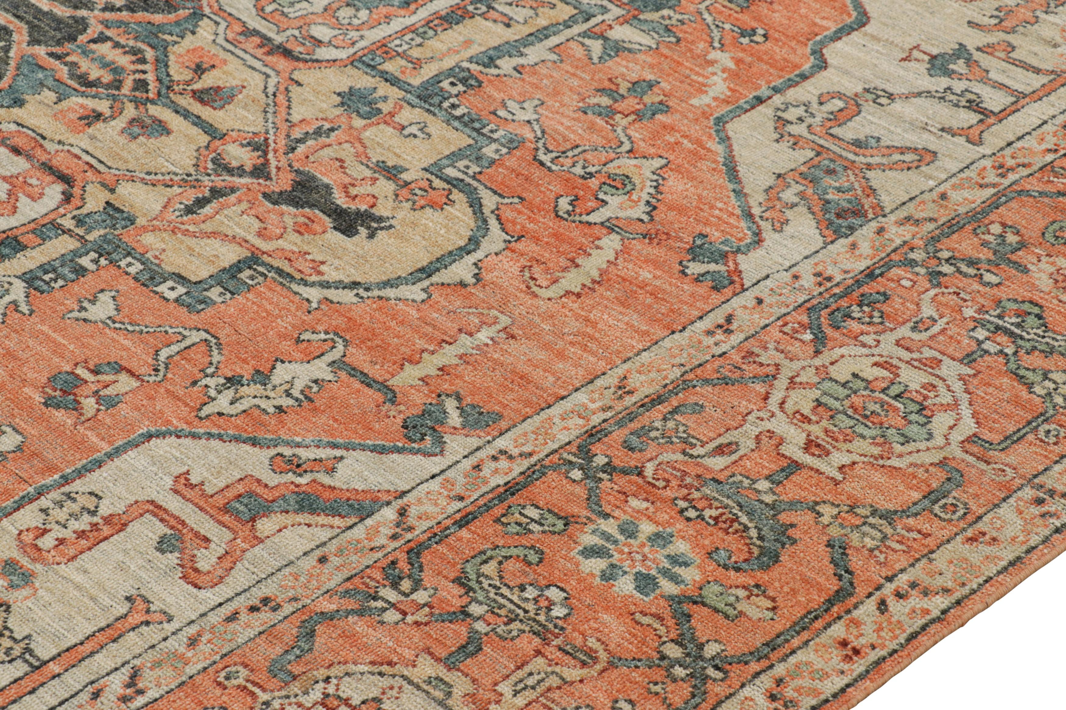 Indiano Rug & Kilim - Tappeto in stile Heriz in arancione e beige con medaglione in vendita