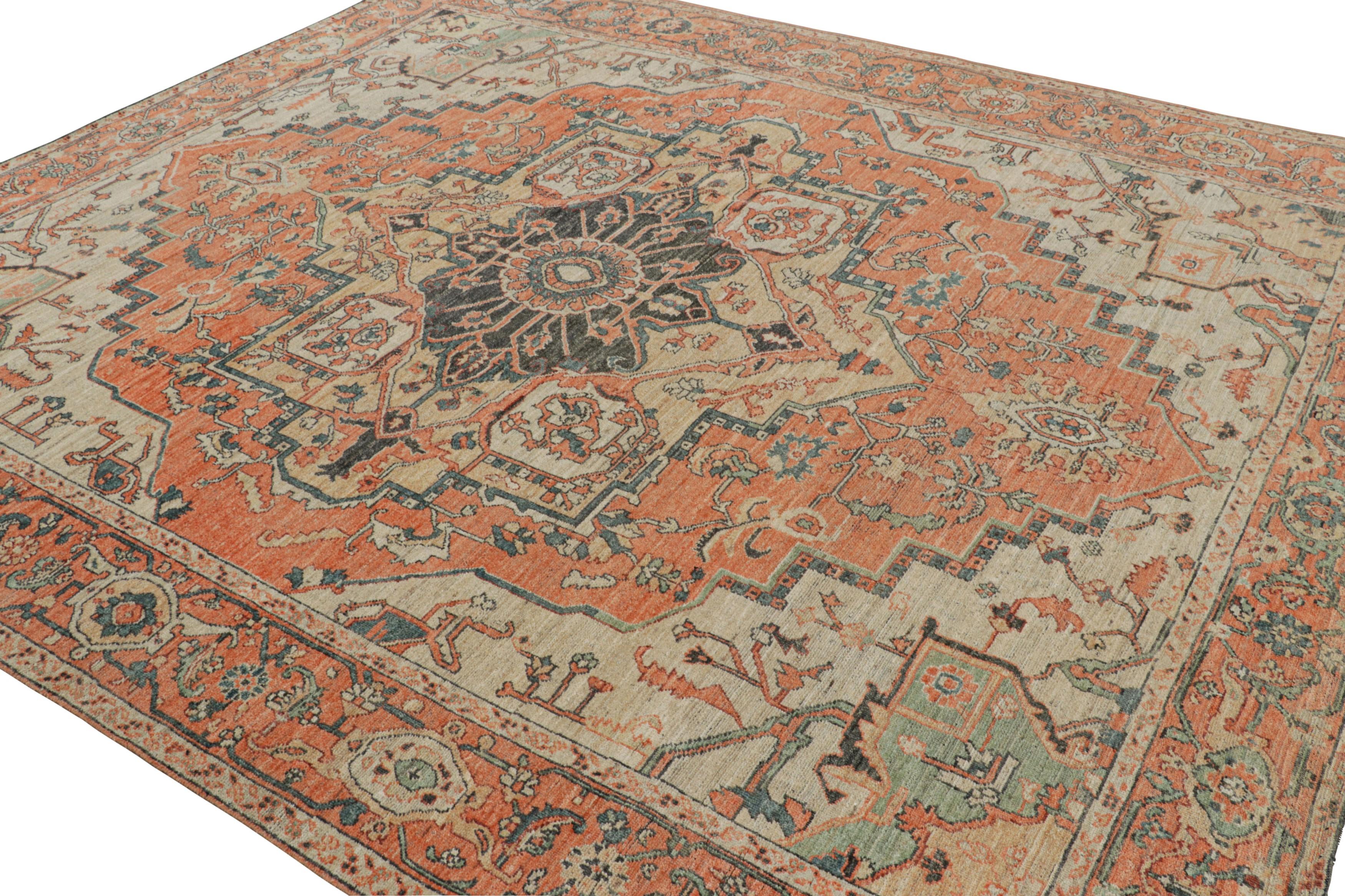 Alfombra estilo Heriz de Rug & Kilim en naranja y beige con medallón Anudado a mano en venta