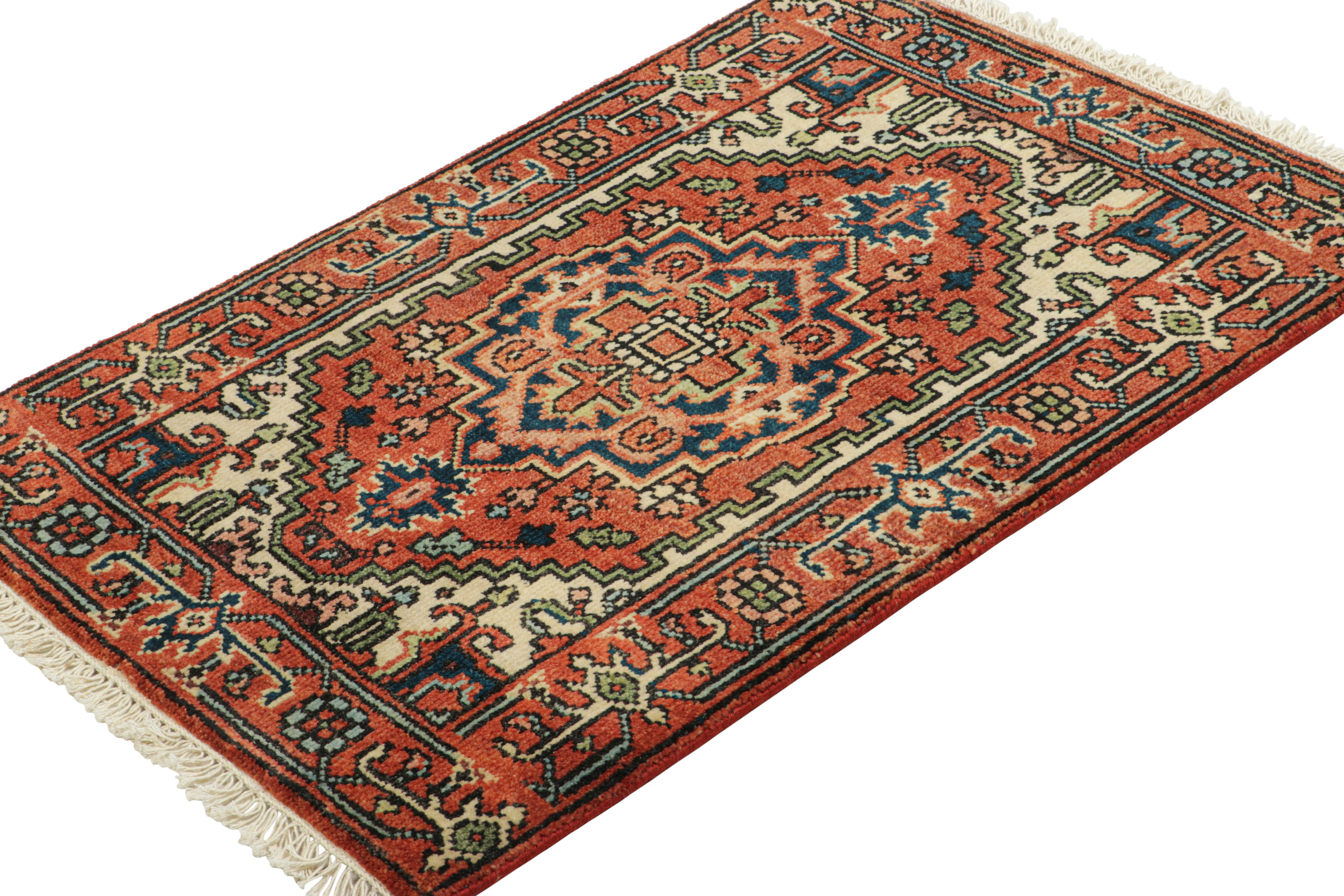 Indian Rug & Kilim’s Heriz Style Rug in Red and Pink with Medallion and Floral Patterns For Sale
