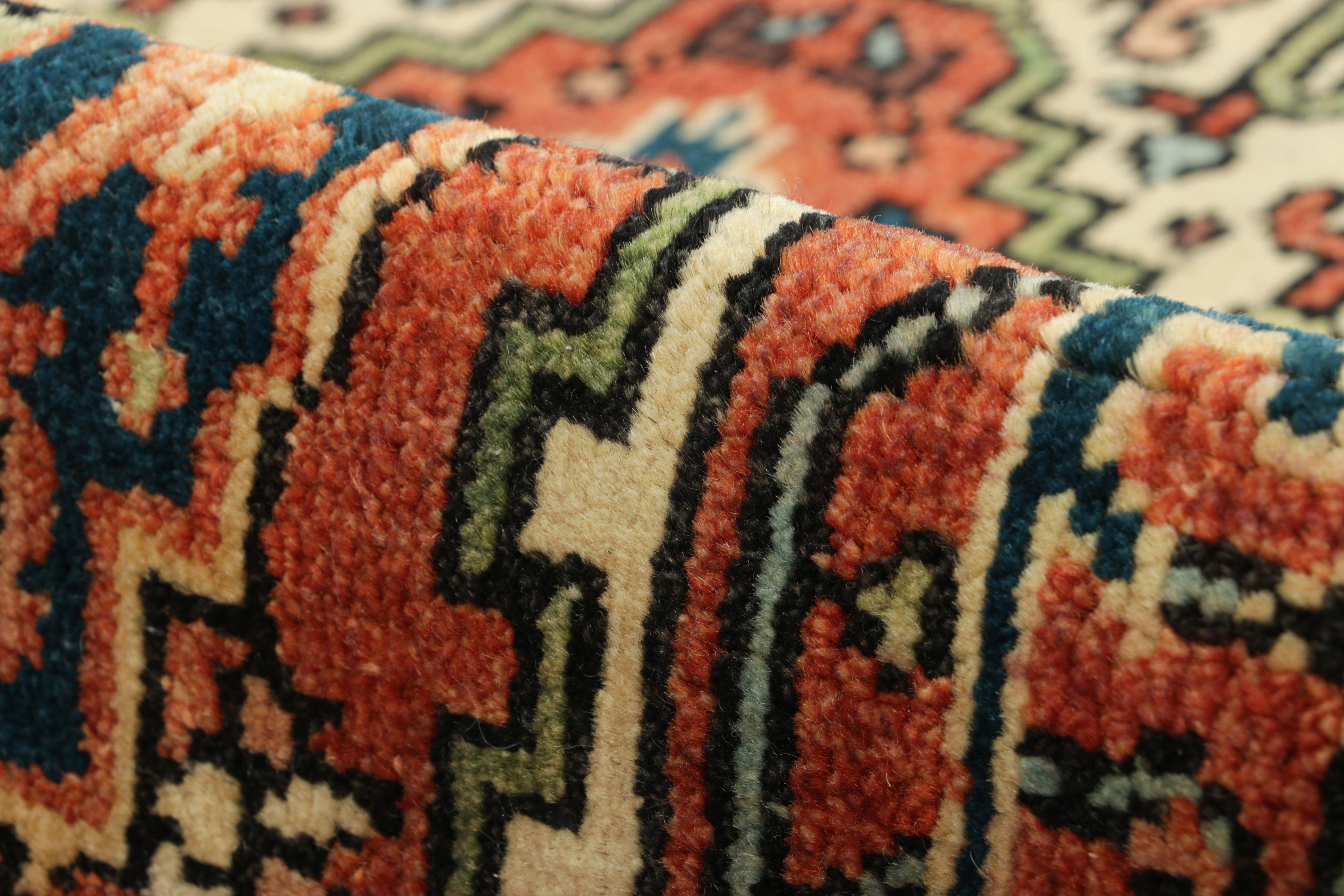 Wool Rug & Kilim’s Heriz Style Rug in Red and Pink with Medallion and Floral Patterns For Sale