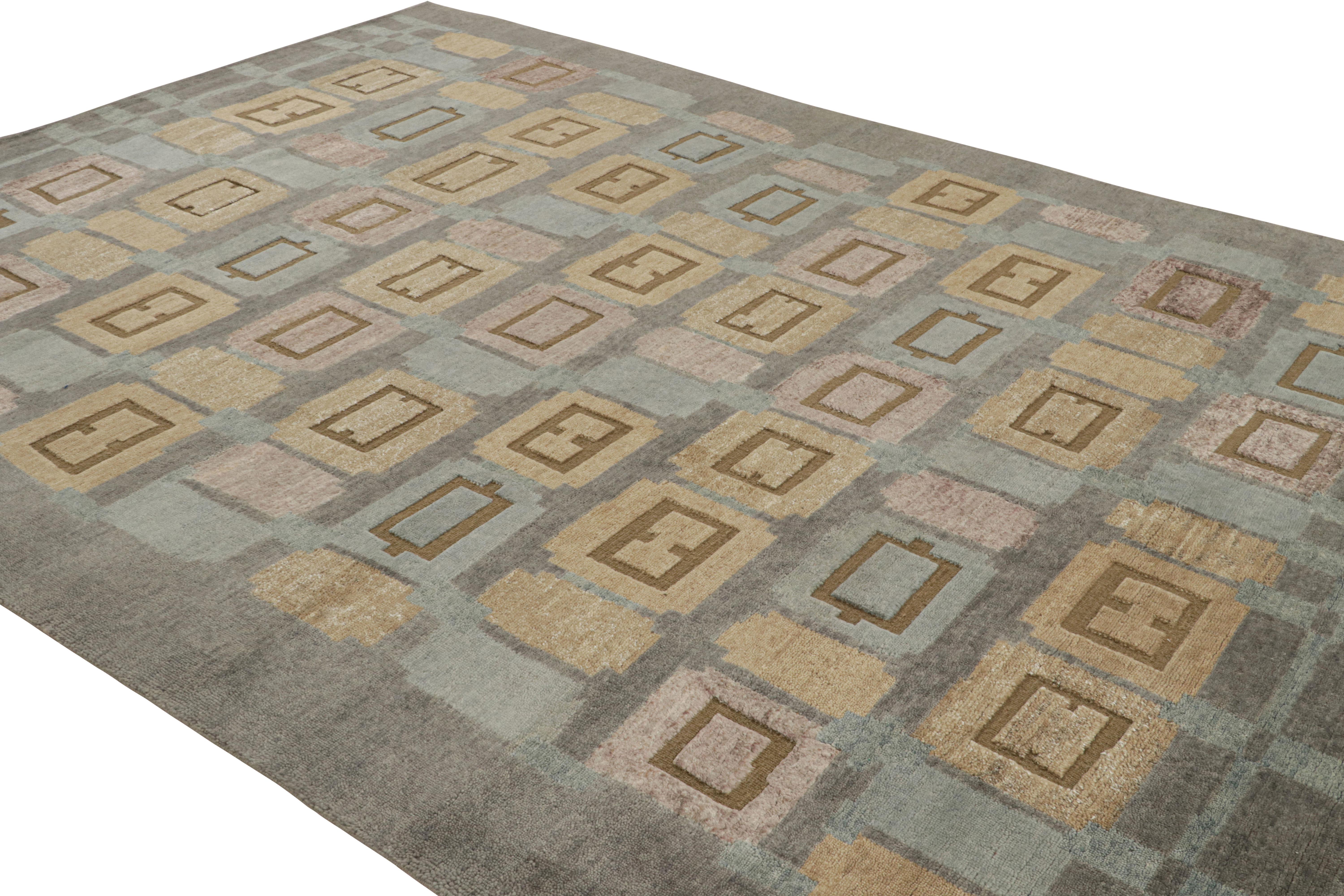 Hand-knotted in wool and silk, this 9x12 rug is from the “High” line of Rug & Kilim’s Scandinavian rug collection, named for its high-low texture married to the geometric patterns inspired by Swedish minimalist aesthetics. 

On the design: 

In this