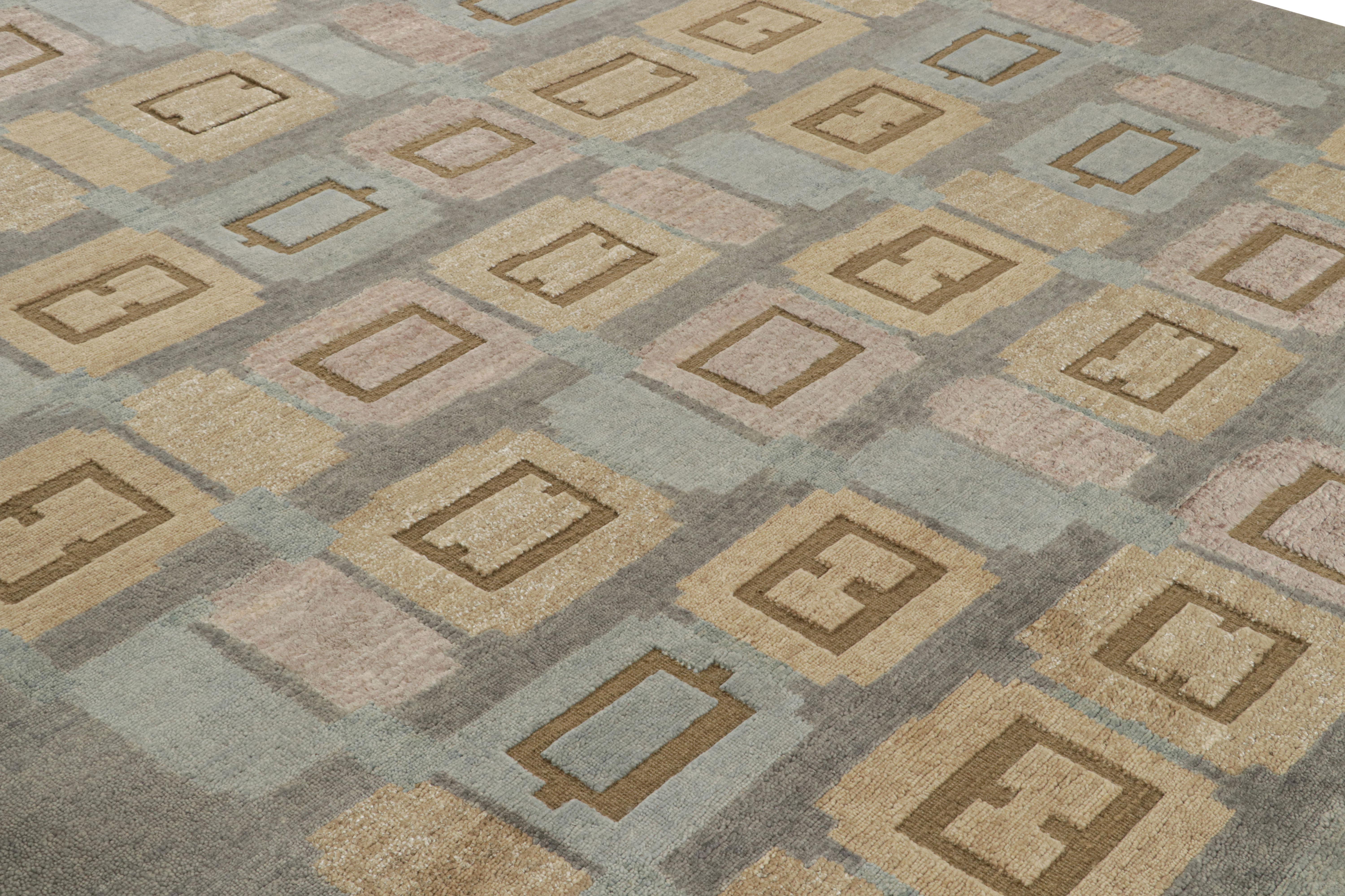 Indien Rug & Kilim's High Scandinavian Style Rug in Gray with Geometric Patterns (tapis de style scandinave à motifs géométriques) en vente