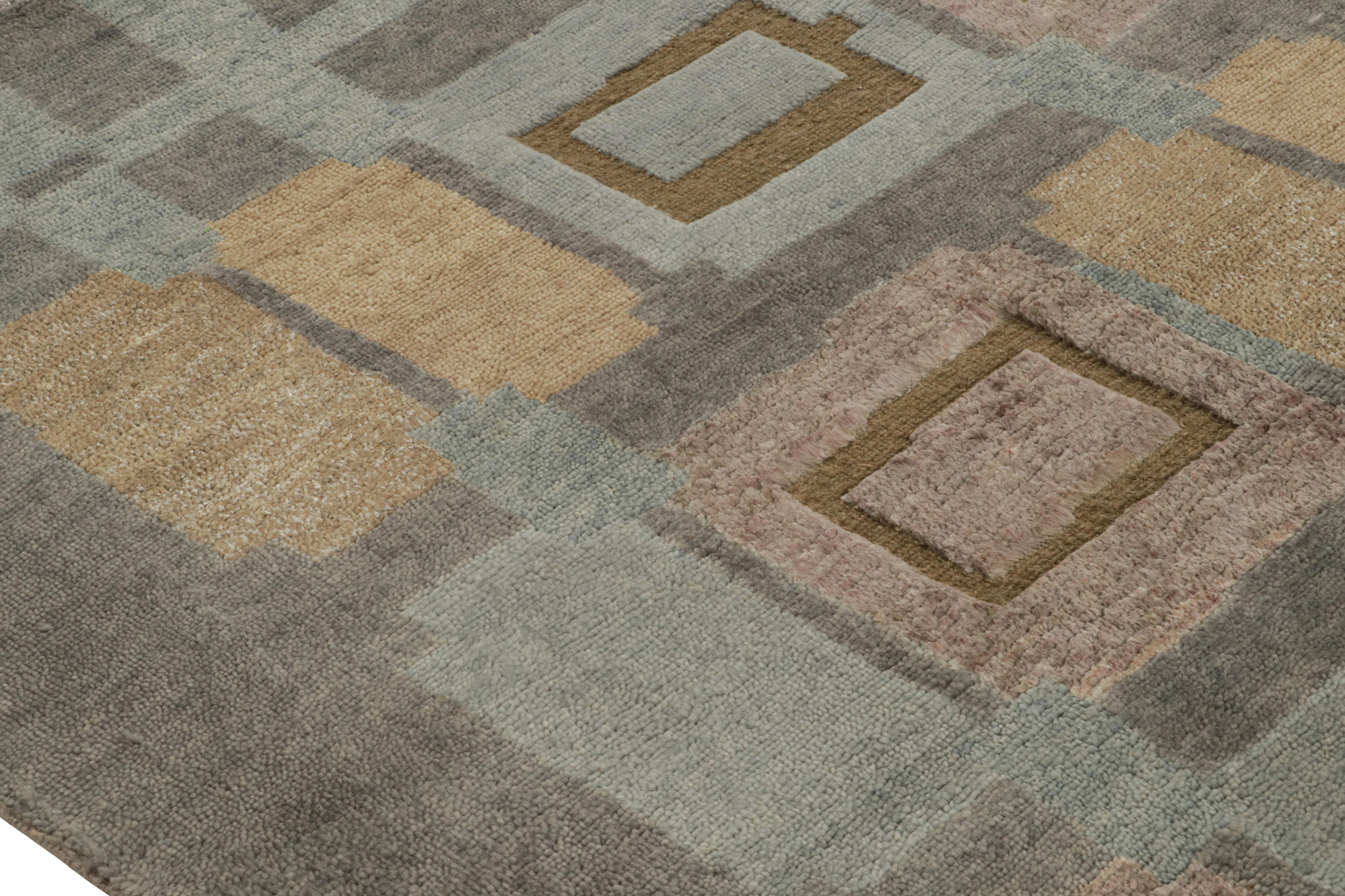 Hand-Knotted Rug & Kilim’s “High” Scandinavian Style Rug in Gray with Geometric Patterns For Sale