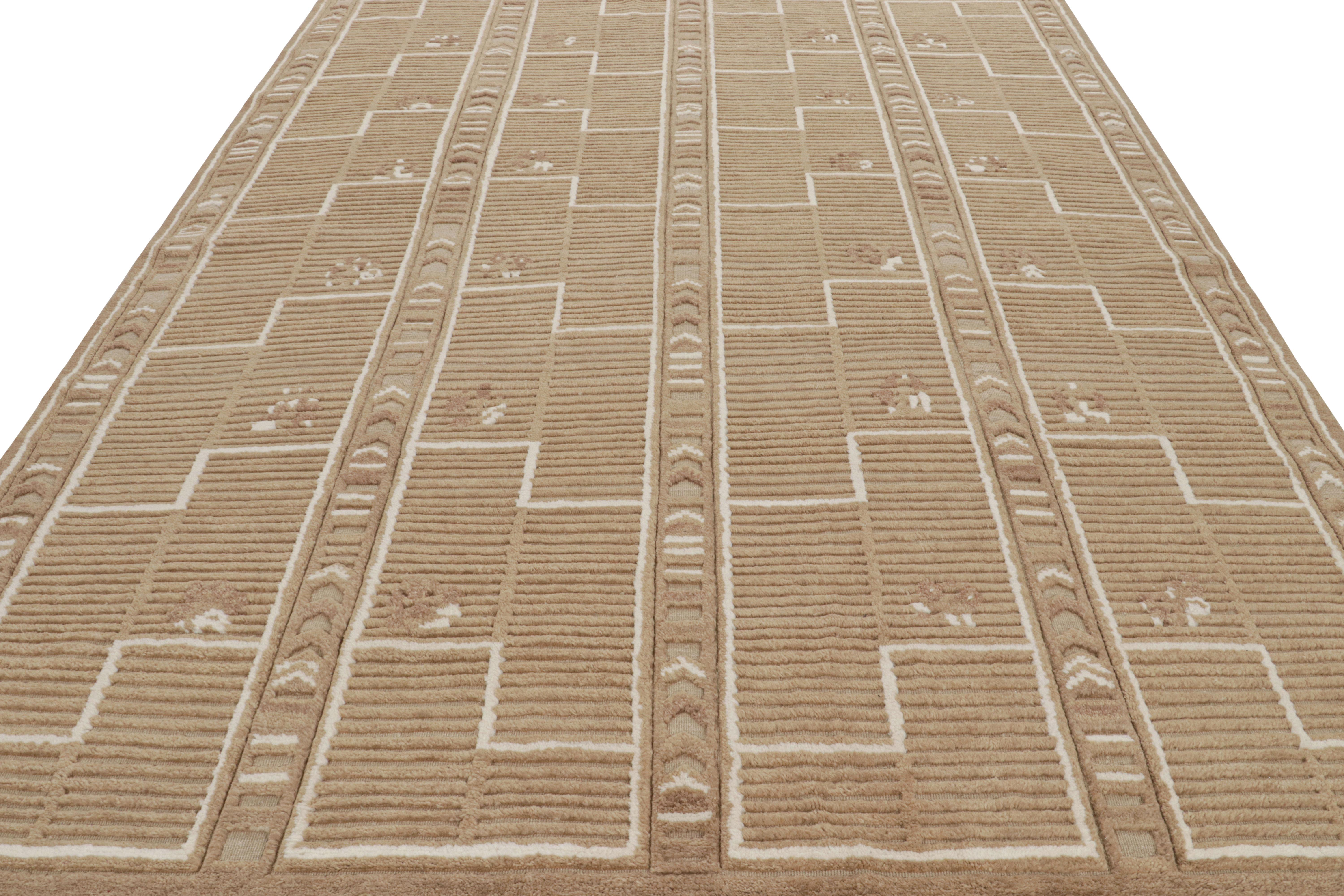Scandinave moderne Rug & Kilim's High Scandinavian Style Rug with Beige-Brown Geometric Patterns (tapis de style scandinave à motifs géométriques beige-brun) en vente
