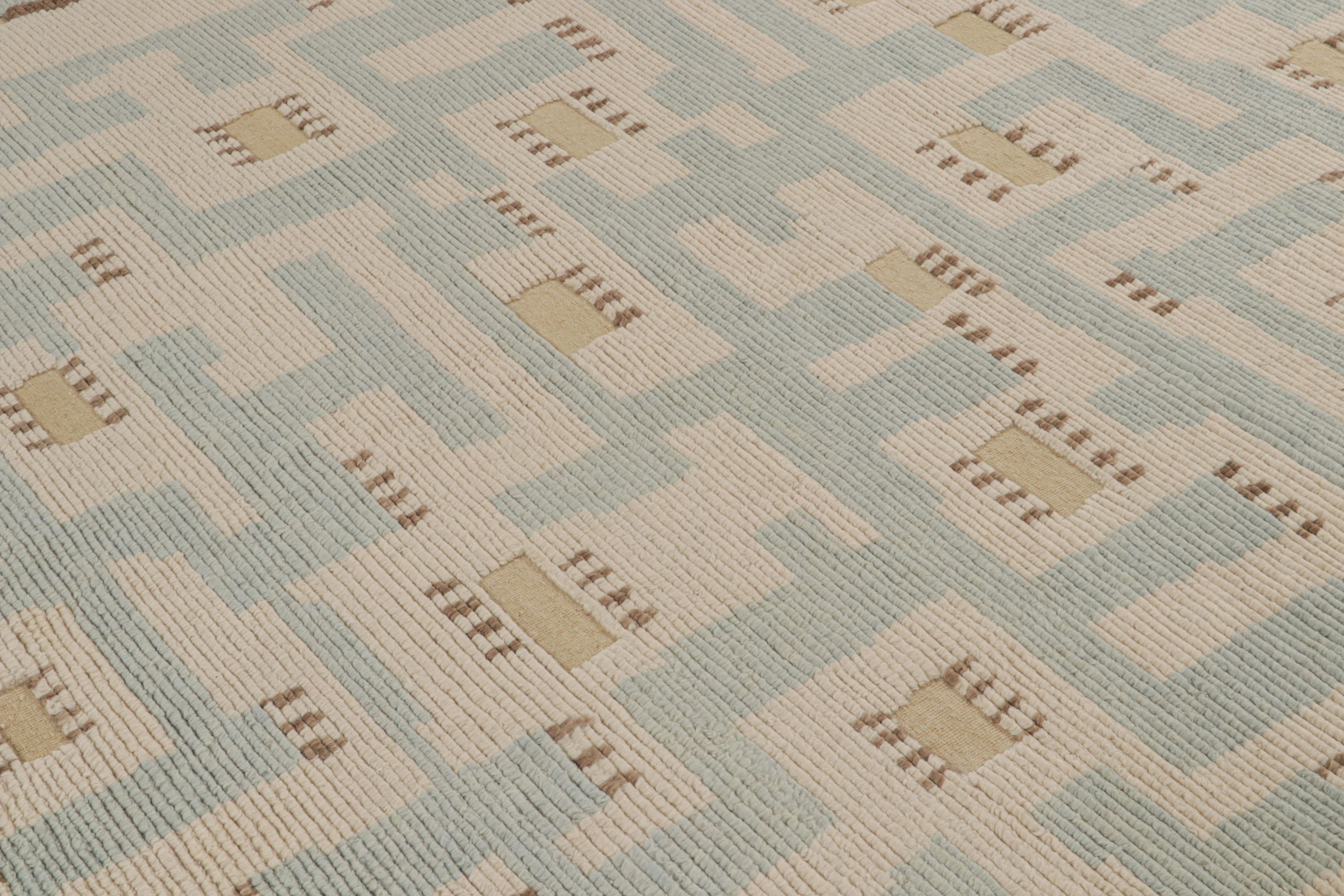 Hand-Knotted Rug & Kilim’s “High” Scandinavian Style Rug with Blue and Beige Geometric For Sale