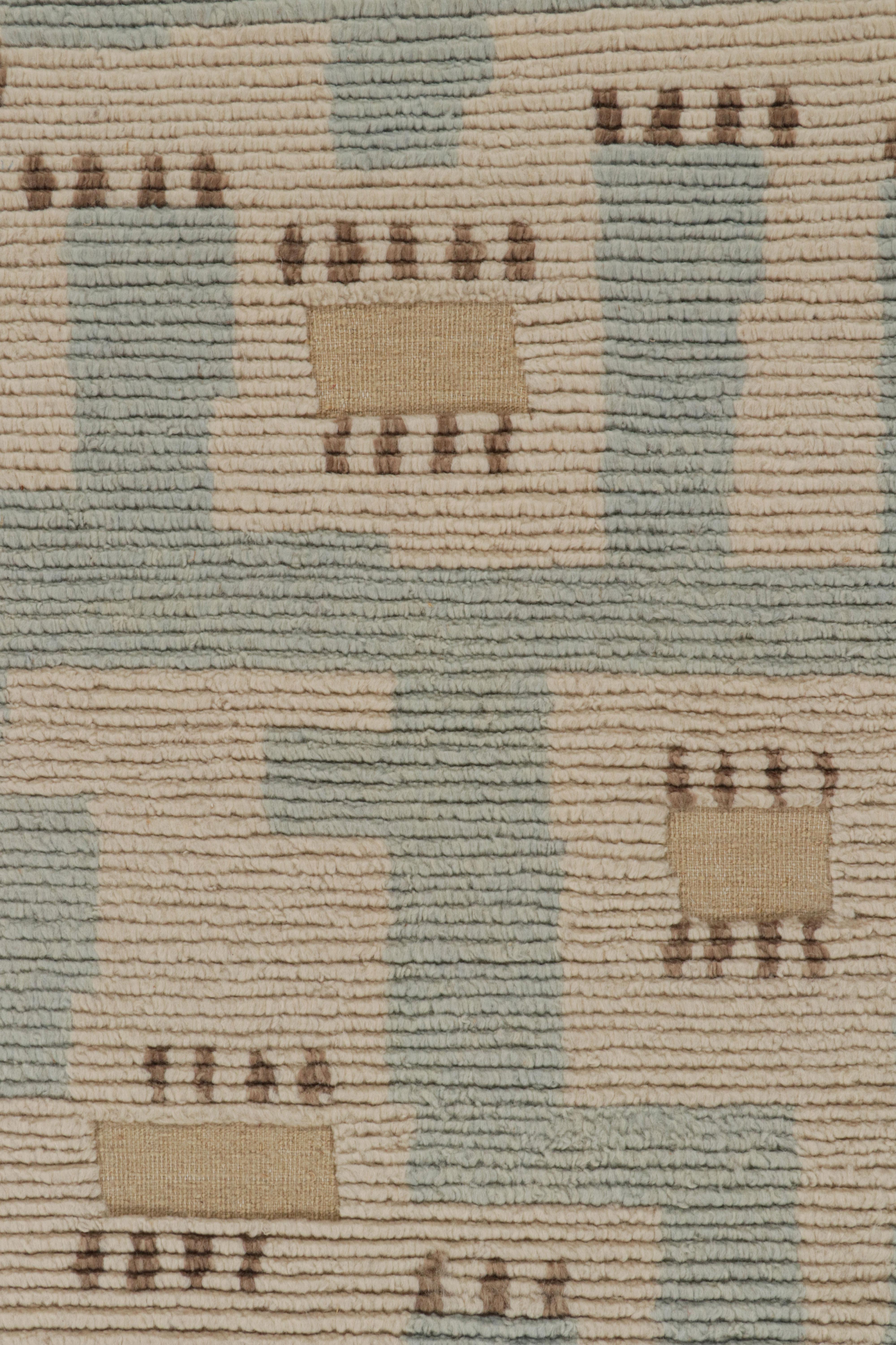 Rug & Kilim’s “High” Scandinavian Style Rug with Blue and Beige Geometric In New Condition For Sale In Long Island City, NY