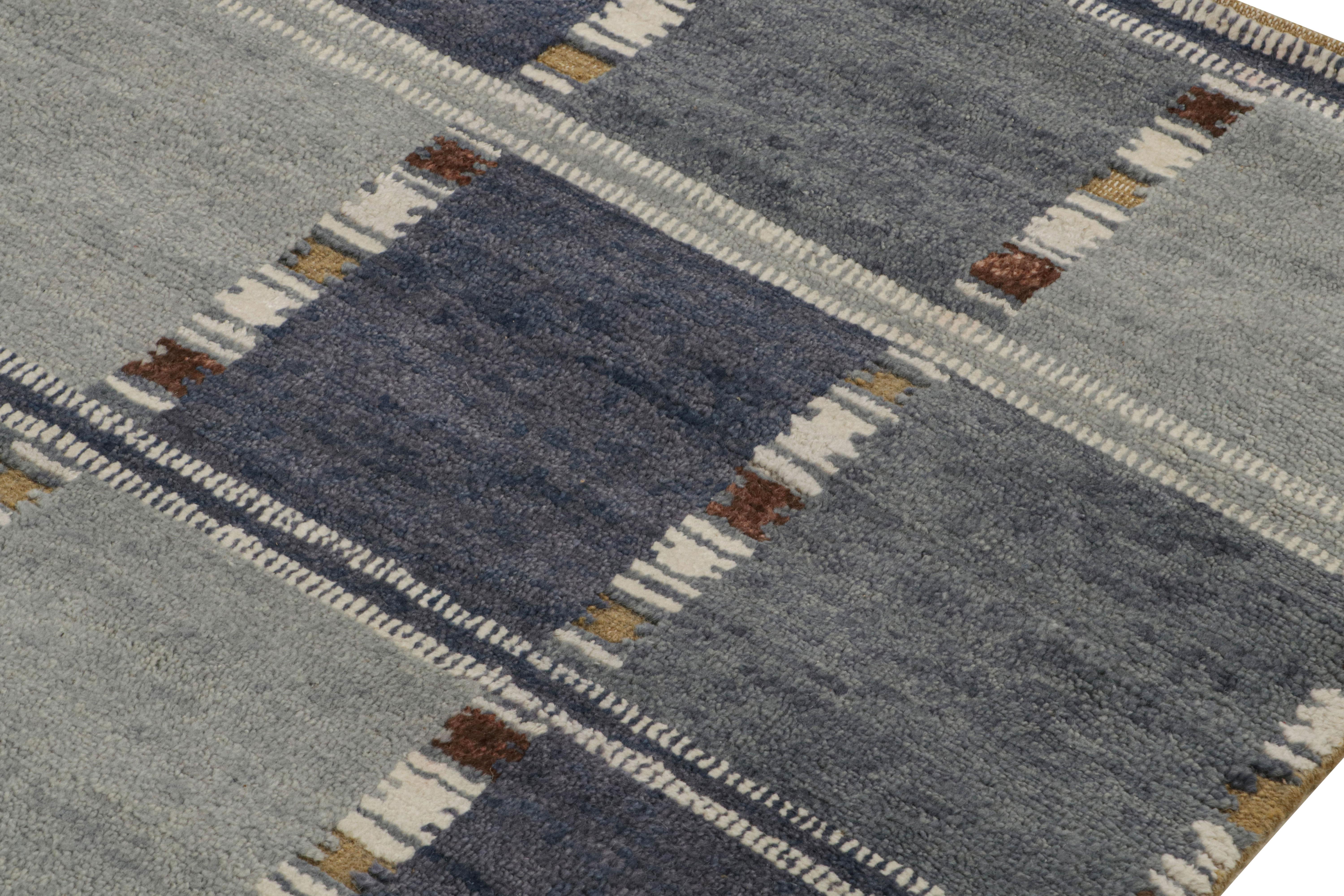 Hand-Knotted Rug & Kilim’s “High” Scandinavian Style Rug with Blue Geometric Patterns For Sale
