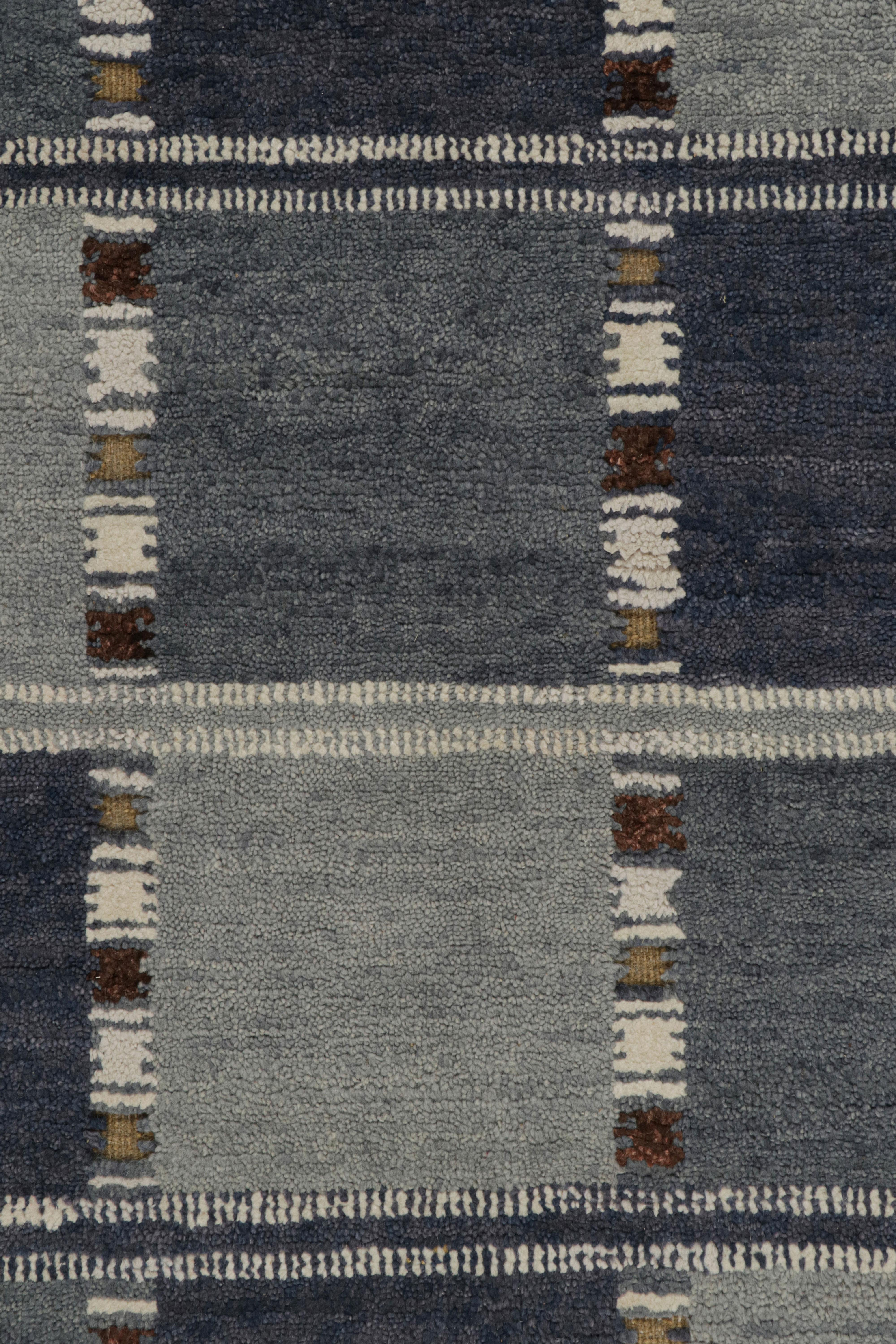 Rug & Kilim’s “High” Scandinavian Style Rug with Blue Geometric Patterns In New Condition For Sale In Long Island City, NY