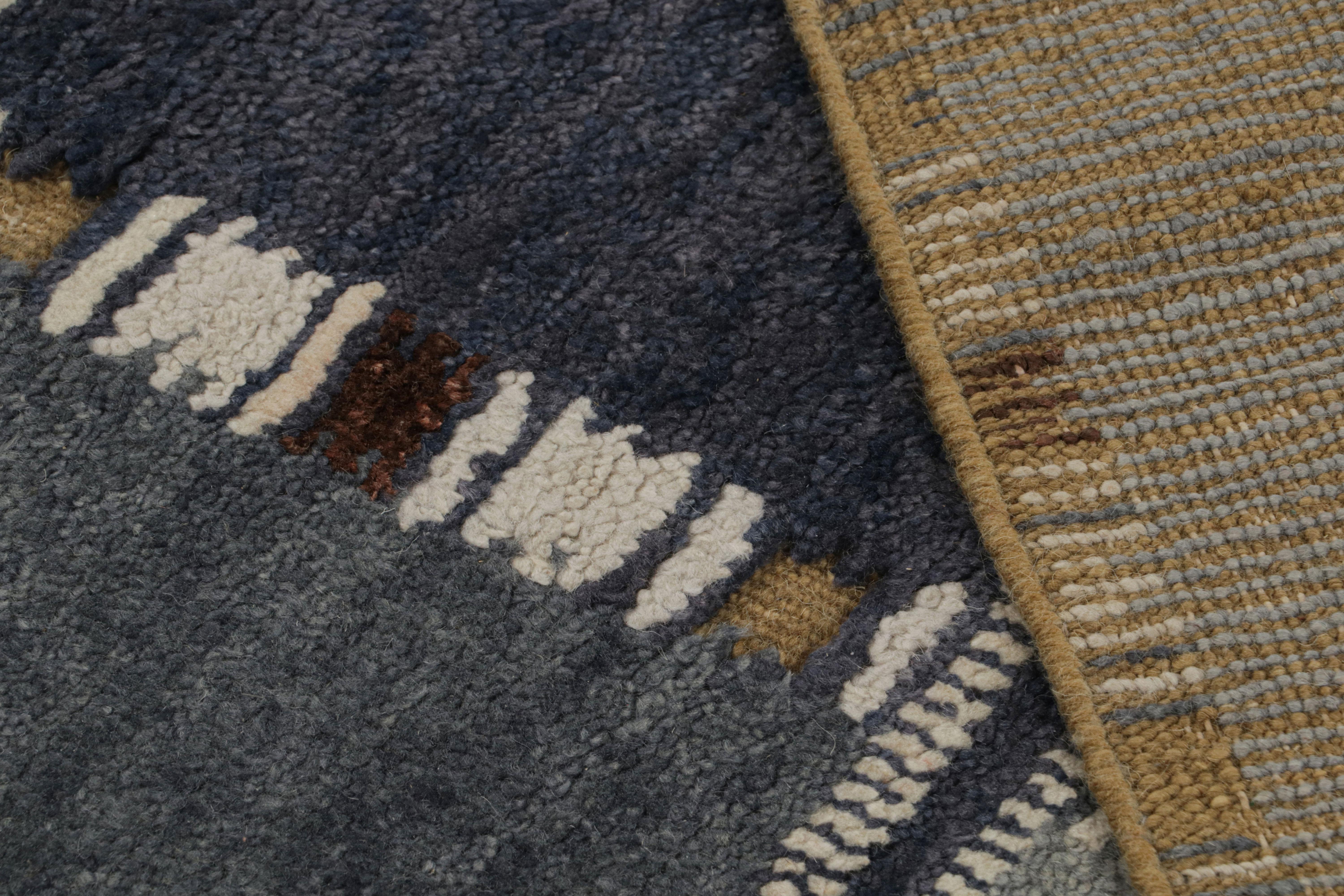Contemporary Rug & Kilim’s “High” Scandinavian Style Rug with Blue Geometric Patterns For Sale