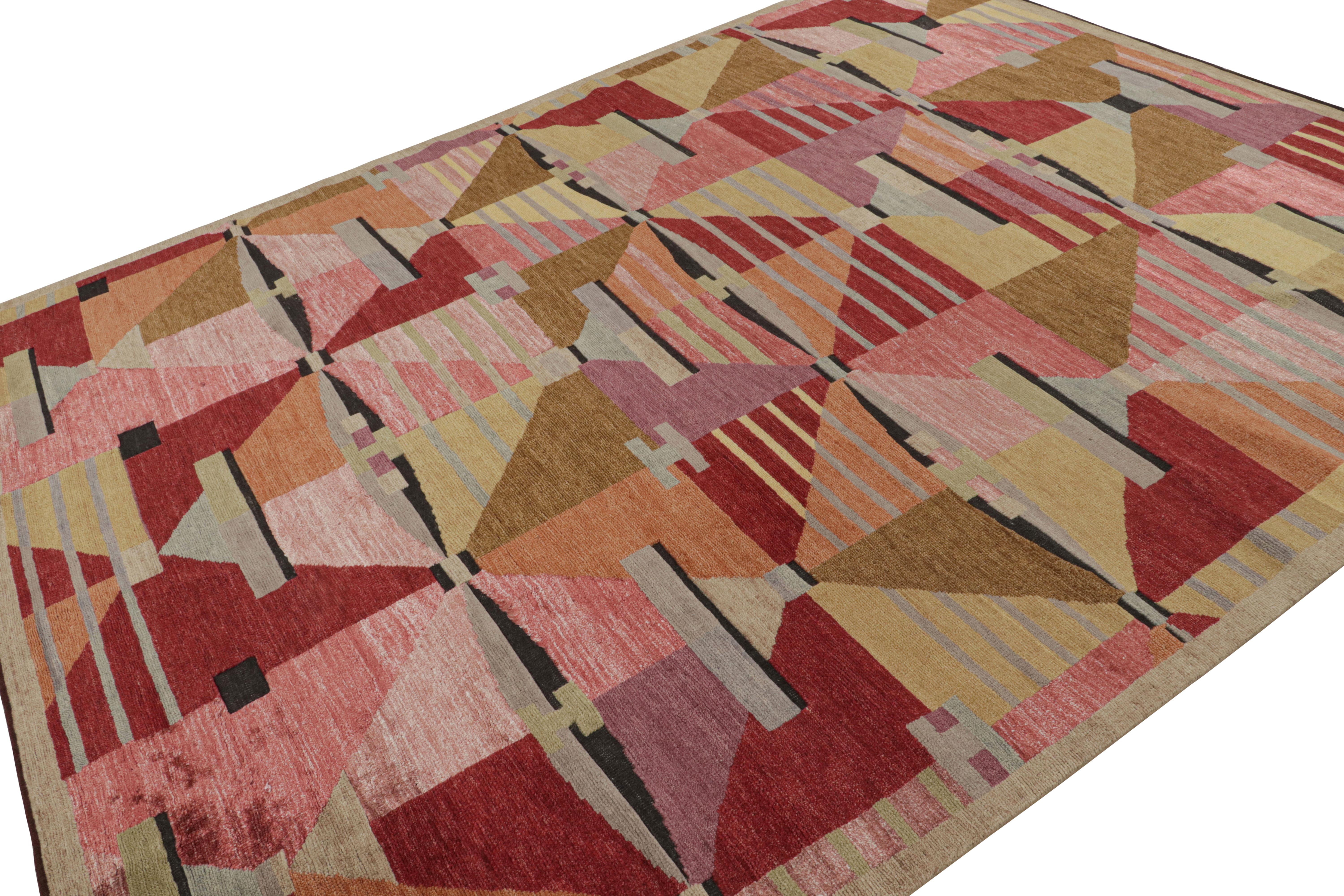 Hand-knotted in wool and sari silk, this 9x12 Scandinavian rug is from our “High” line, named for its high-low texture married to the geometric patterns. 

On the design: 

This alluring rug is a polychromatic piece, favoring warm red and pink