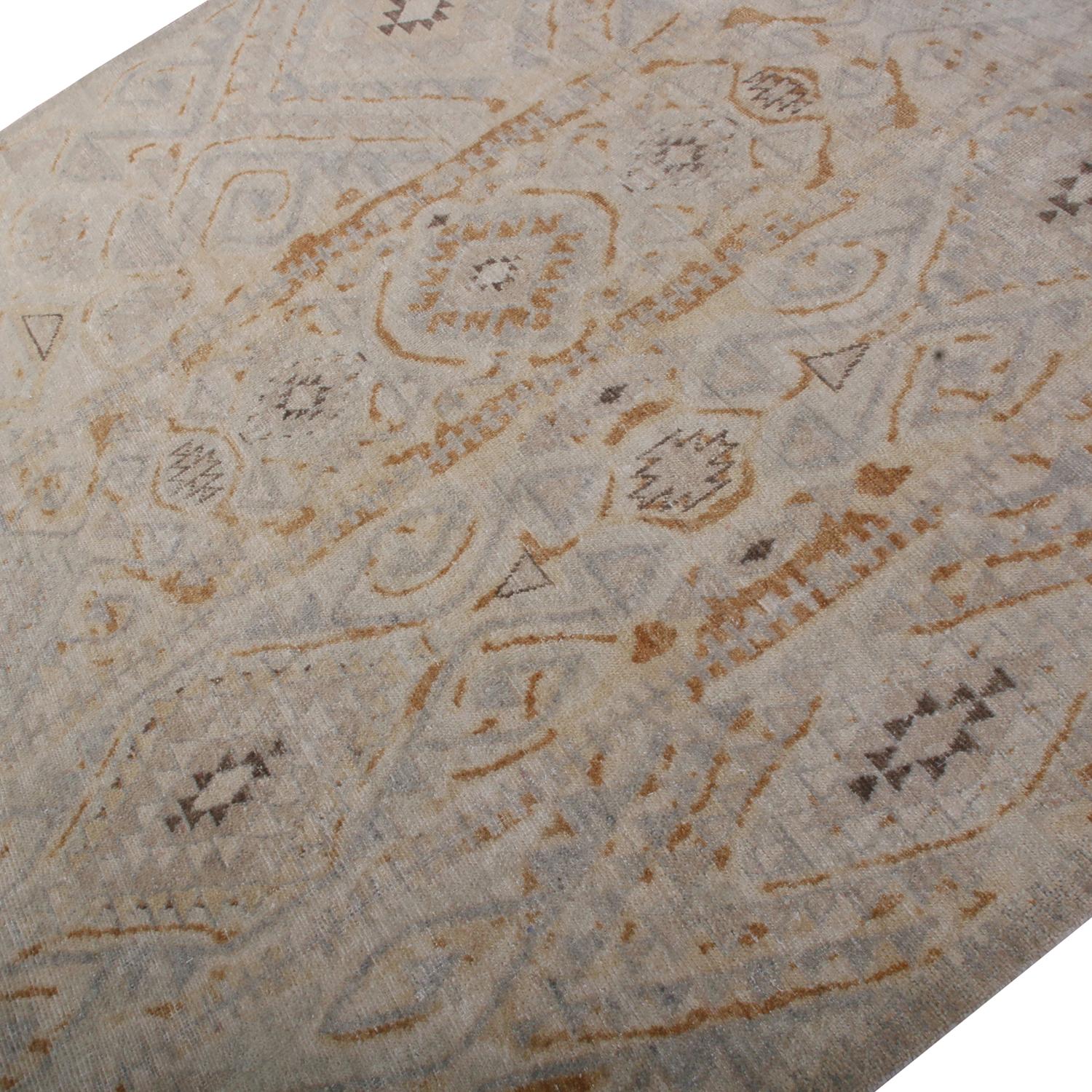 Rug & Kilim's Homage Geometric Beige Brown and Gray-Blue Wool Custom Rug (Moderne) im Angebot