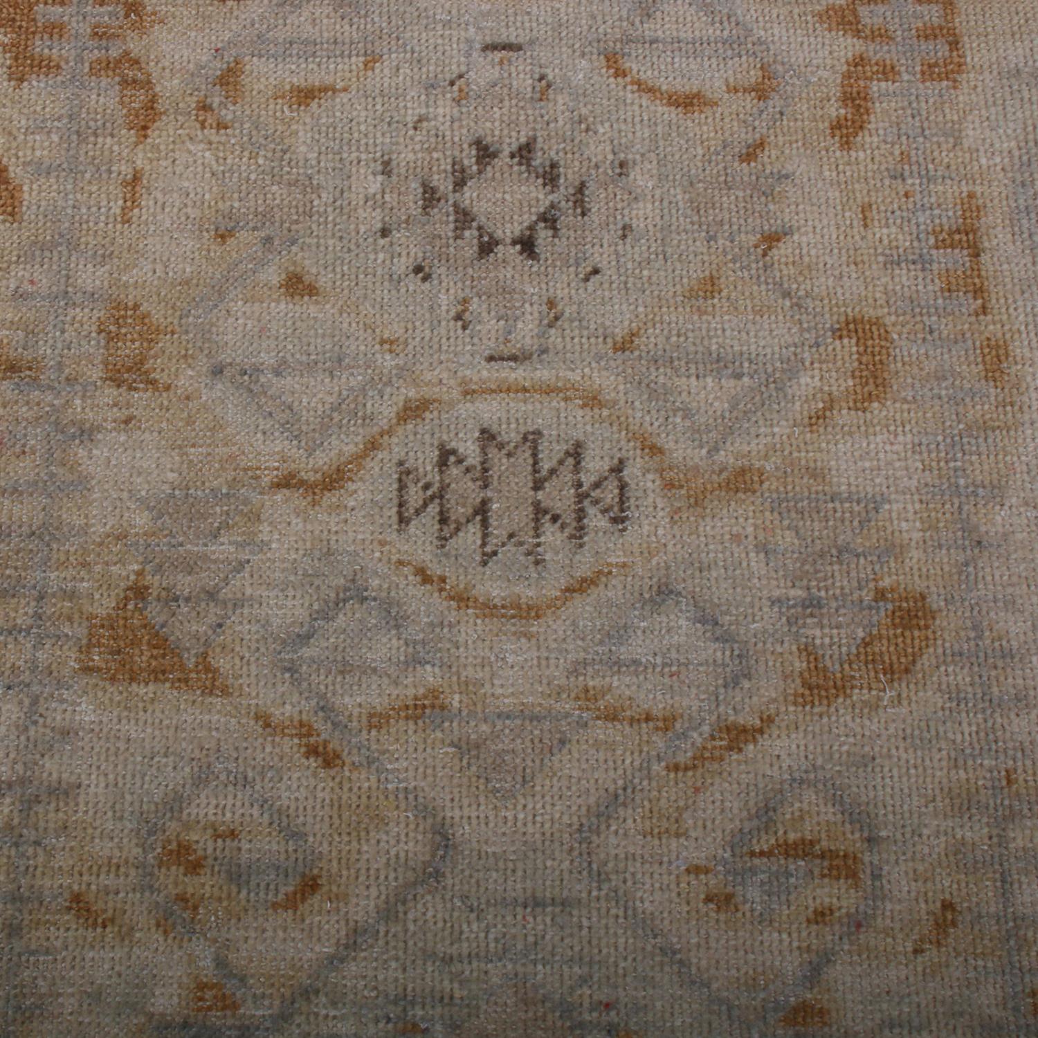 Indian Rug & Kilim’s Homage Geometric Beige Brown and Gray-Blue Wool Custom Rug For Sale