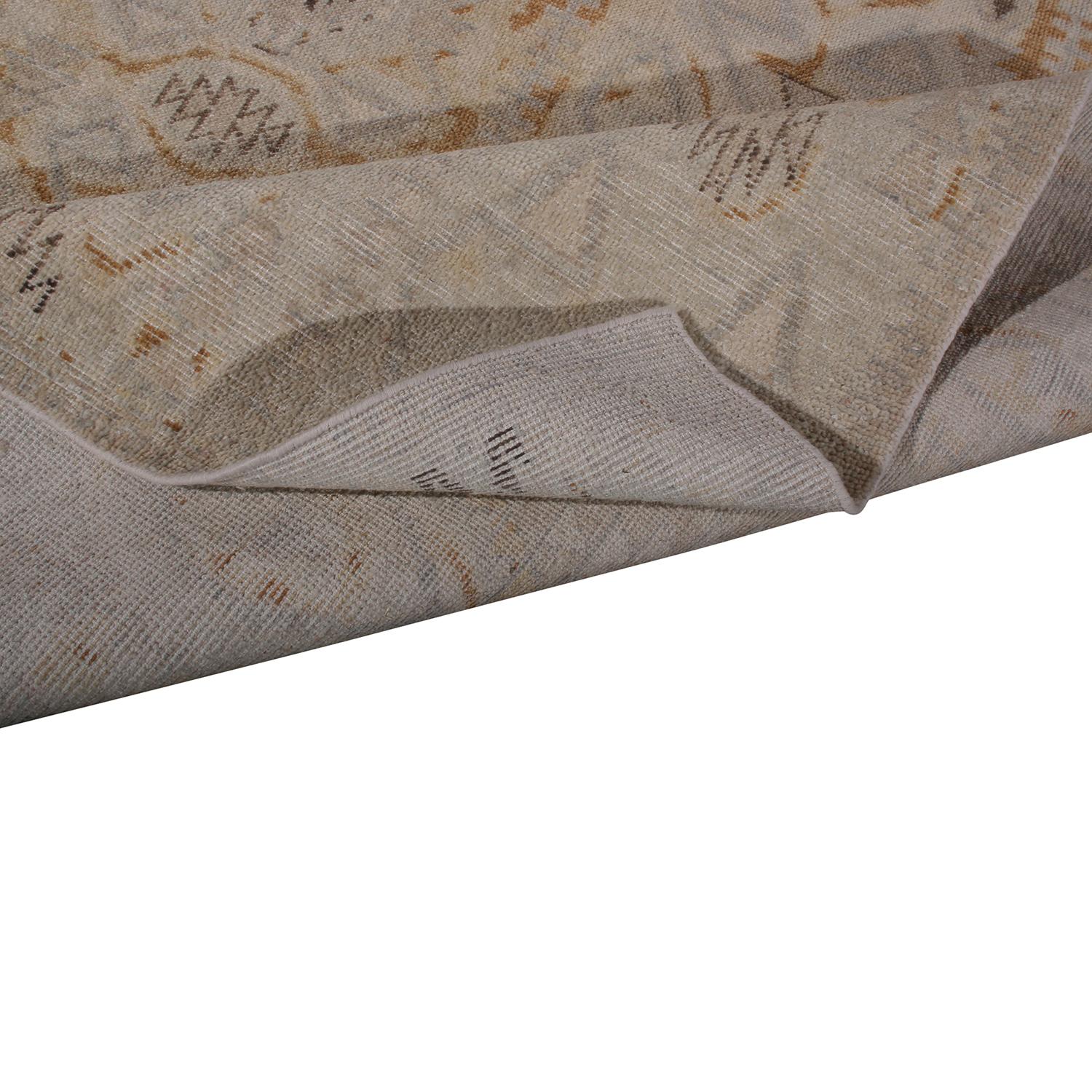 Rug & Kilim’s Homage Geometric Beige Brown and Gray-Blue Wool Custom Rug In New Condition For Sale In Long Island City, NY