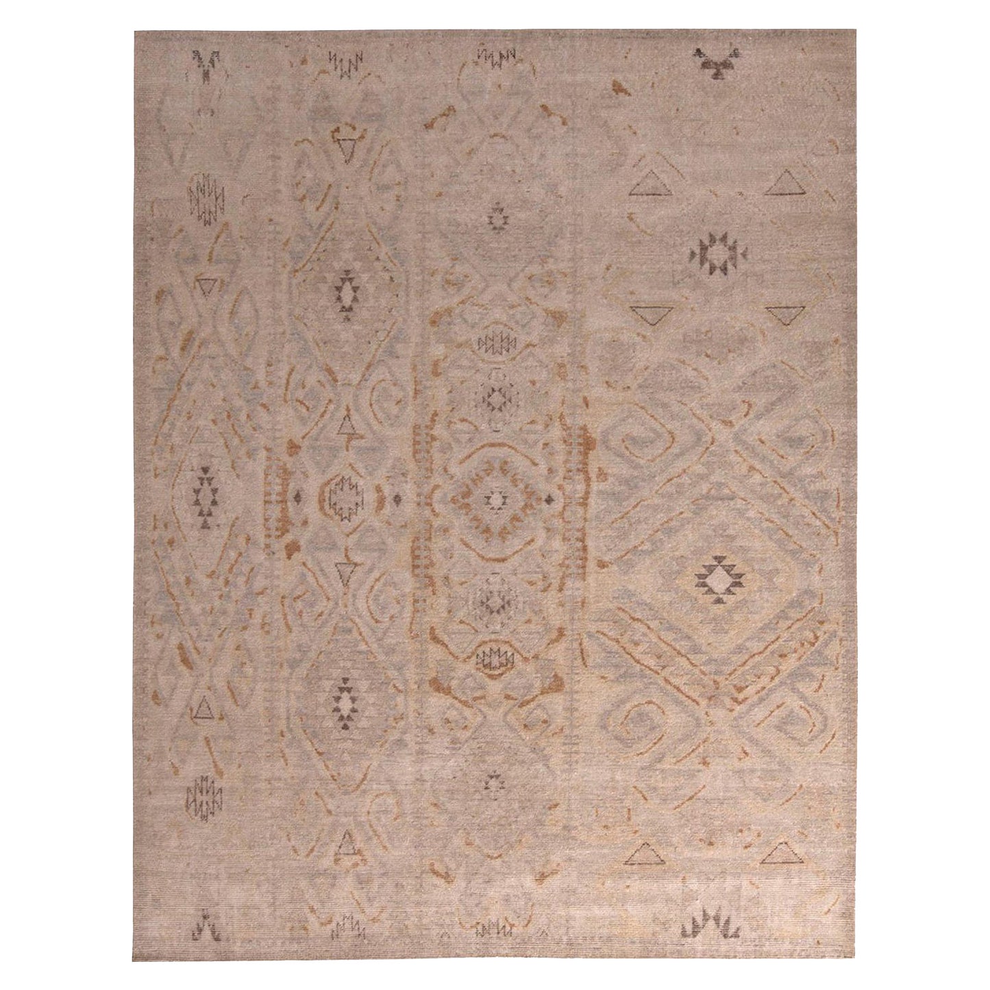 Rug & Kilim's Homage Geometric Beige Brown and Gray-Blue Wool Custom Rug im Angebot