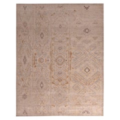 Rug & Kilim's Homage Geometric Beige Brown and Gray-Blue Wool Custom Rug