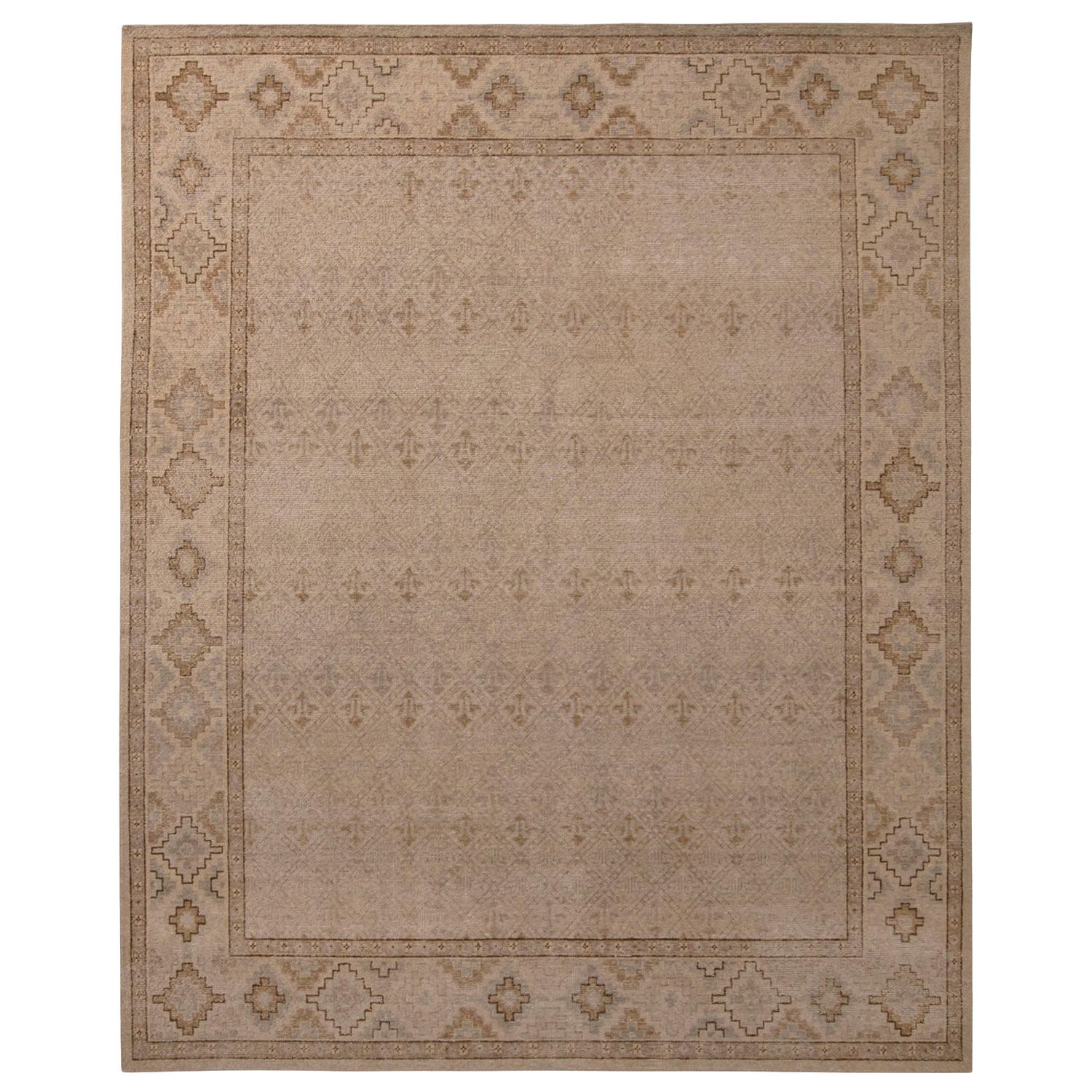 Rug & Kilim’s Homage Geometric Beige-Brown and Gray Wool Custom Rug