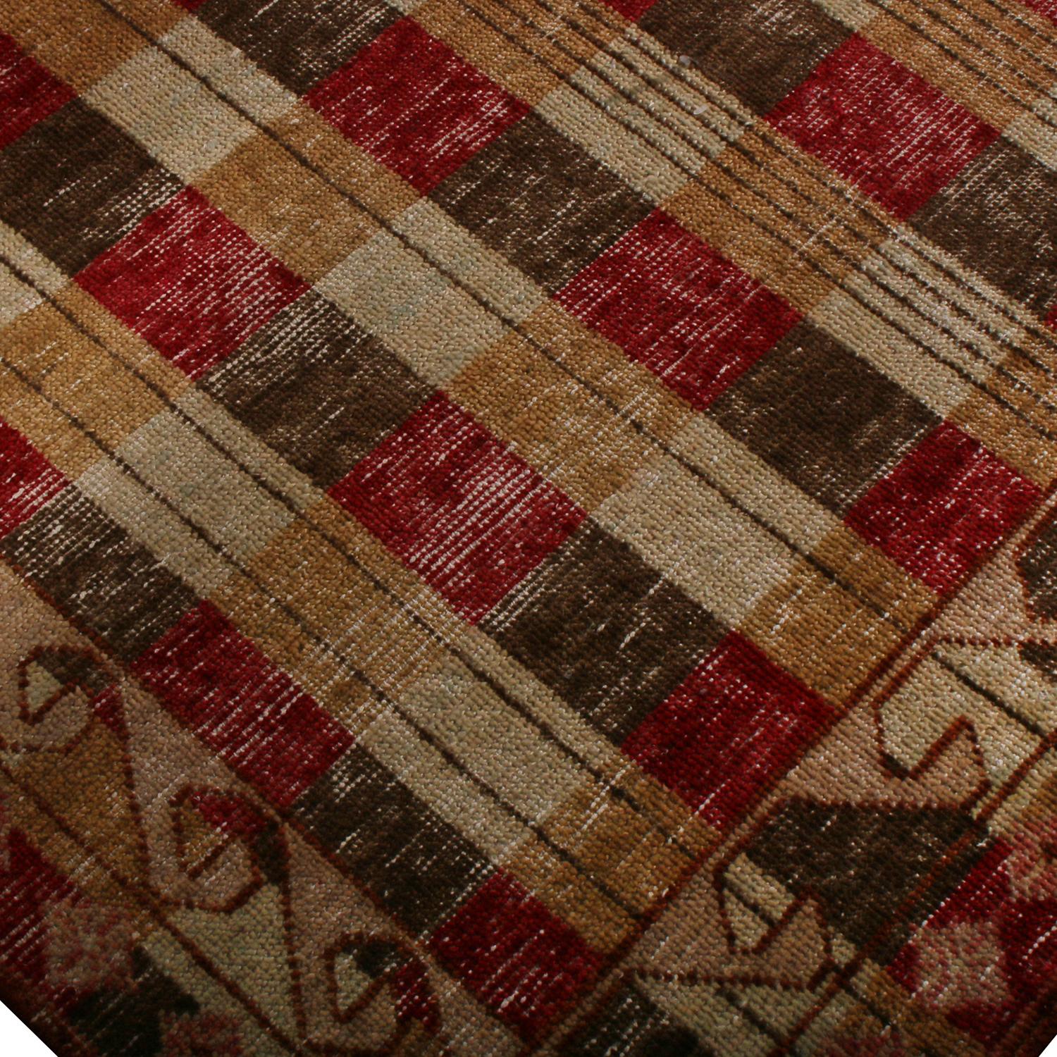 Modern Rug & Kilim’s Homage Geometric Beige Brown and Red Wool Custom Rug