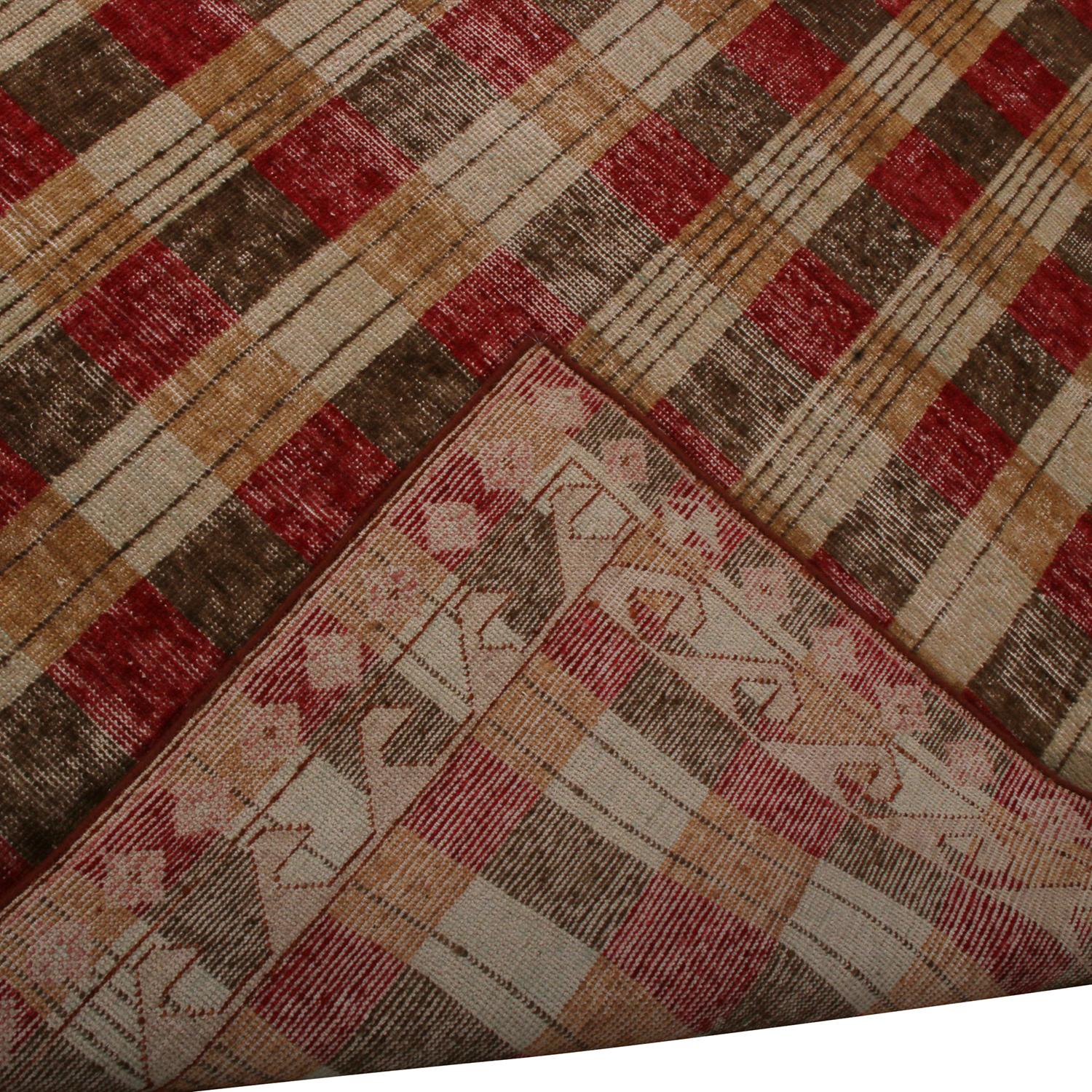 Indian Rug & Kilim’s Homage Geometric Beige Brown and Red Wool Custom Rug