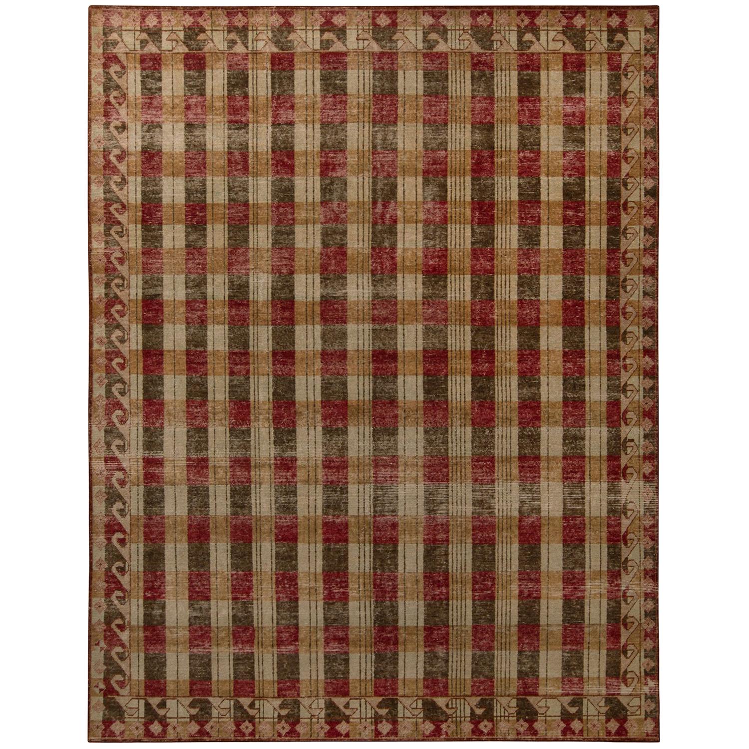 Rug & Kilim’s Homage Geometric Beige Brown and Red Wool Custom Rug