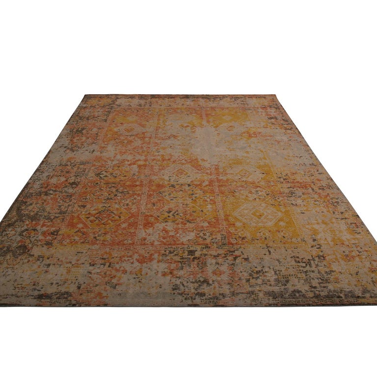 Rug and Kilim’s Homage Geometric Beige-Gray Yellow and Pink Wool Custom ...