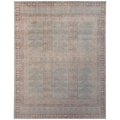 Rug & Kilim’s Homage Geometric Ensi Beige Brown and Blue Wool Custom Rug