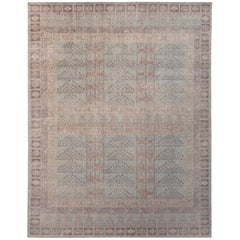 Rug & Kilim’s Homage Geometric Ensi Beige Brown and Blue Wool Custom Rug