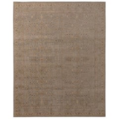 Tapis personnalisé en laine beige, marron et bleu à motifs floraux géométriques Kilims Homage