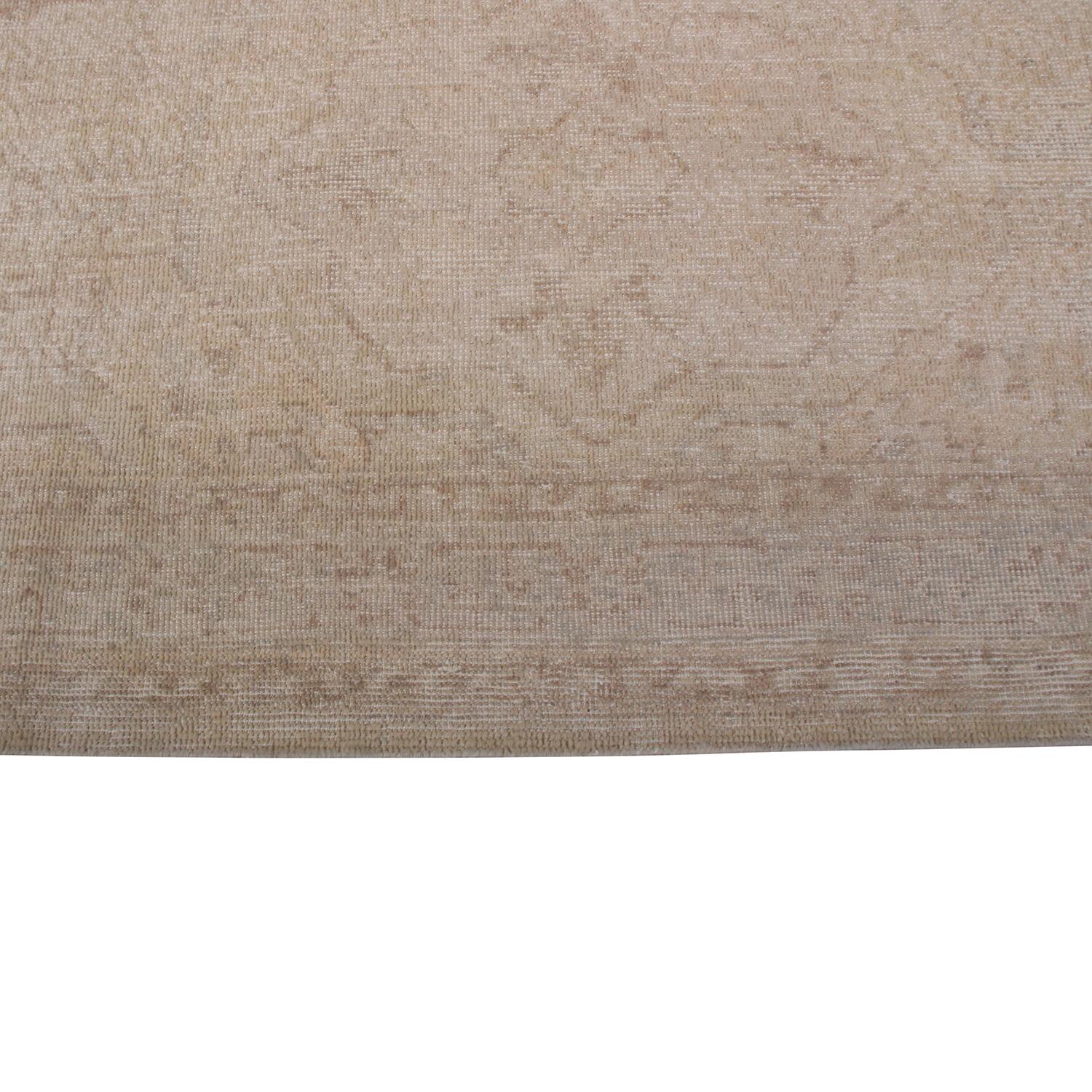 Indian Rug & Kilim’s Homage Geometric Floral Beige Brown Wool Custom Rug For Sale