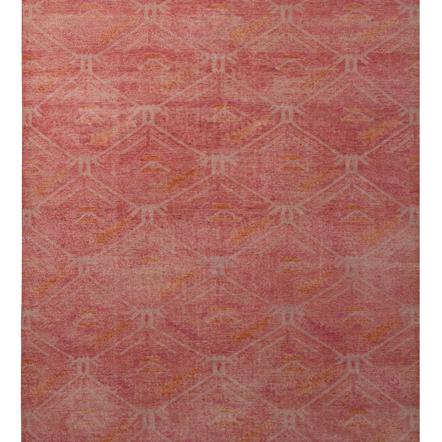 Modern Rug & Kilim’s Homage Geometric Red and Orange Wool Custom Rug For Sale