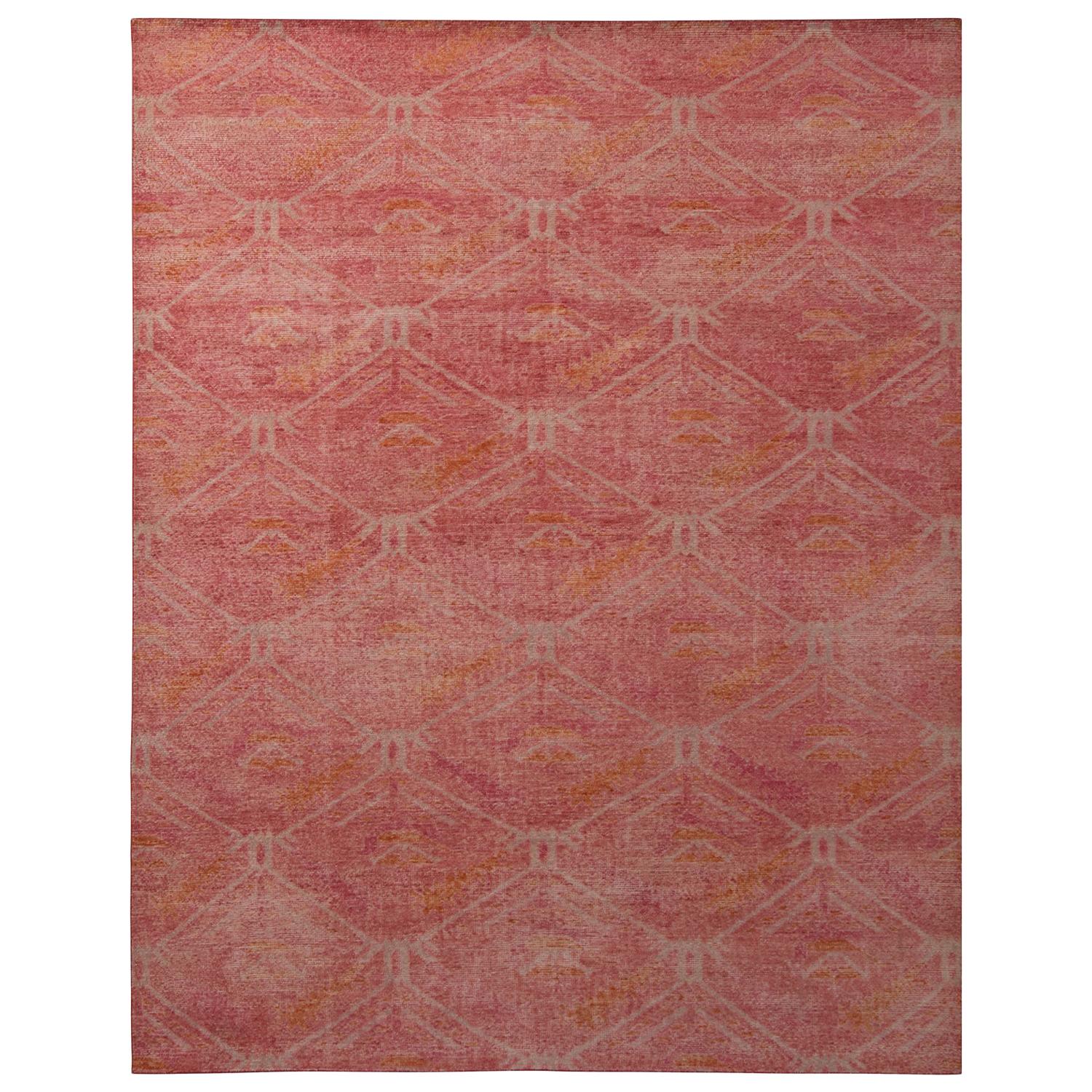 Rug & Kilim’s Homage Geometric Red and Orange Wool Custom Rug For Sale