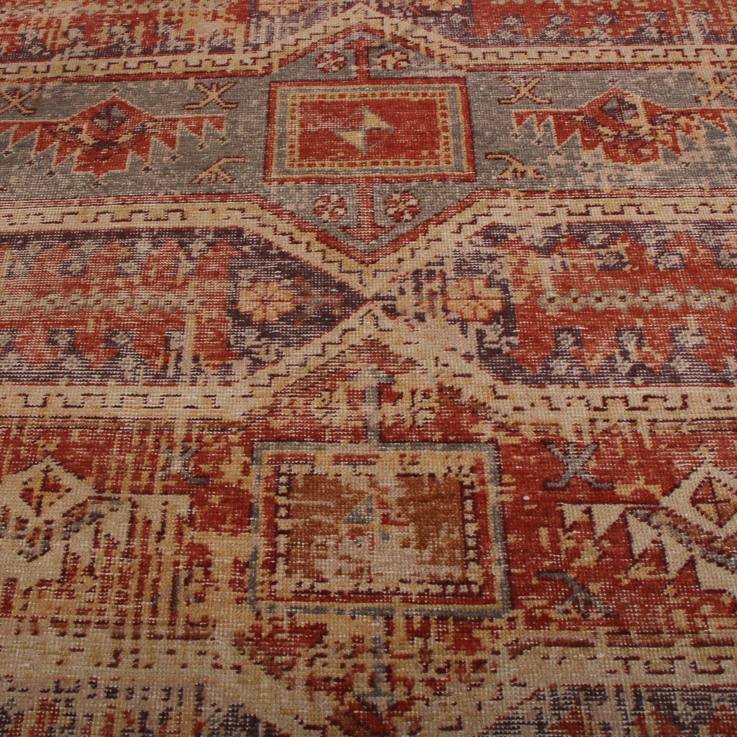 Modern Rug & Kilim’s Homage Geometric Red Blue and Beige-Yellow Wool Custom Rug For Sale