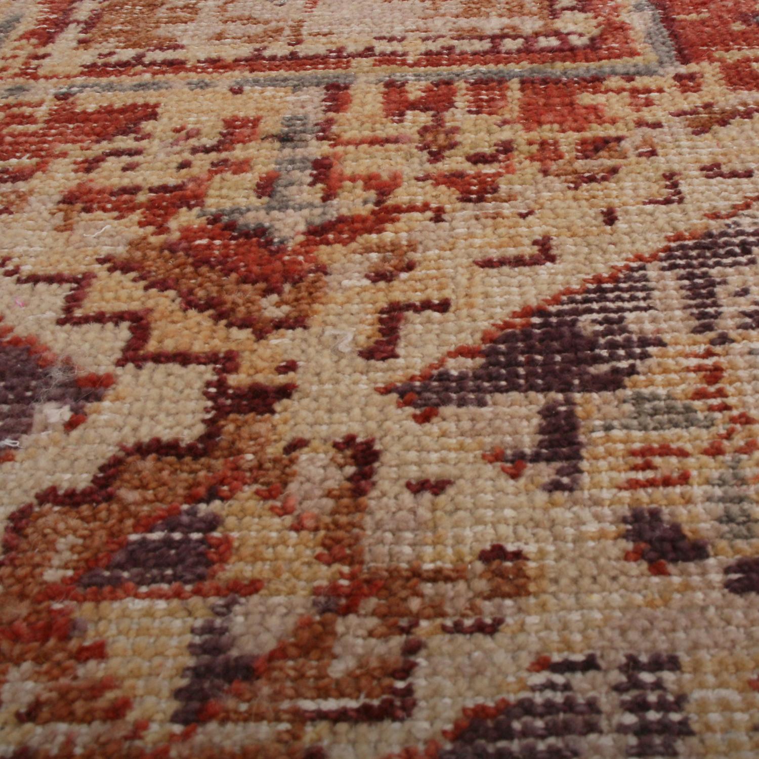 Indian Rug & Kilim’s Homage Geometric Red Blue and Beige-Yellow Wool Custom Rug For Sale