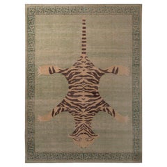 Rug & Kilim’s Homage Pictorial Tiger Orange Black and Green Wool Custom Rug