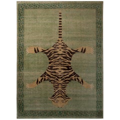 Rug & Kilim’s Homage Pictorial Tiger Orange Black and Green Wool Custom Rug