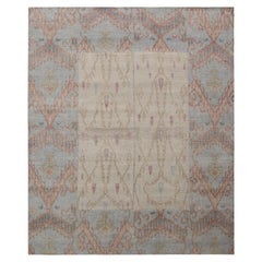 Rug 
Kilim’s Ikats Style Distressed Rug in Beige and Blue Geometric Pattern