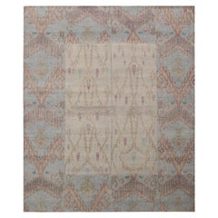 Teppich & Kilims Ikats Style Distressed Teppich in Beige und Blau mit geometrischem Muster