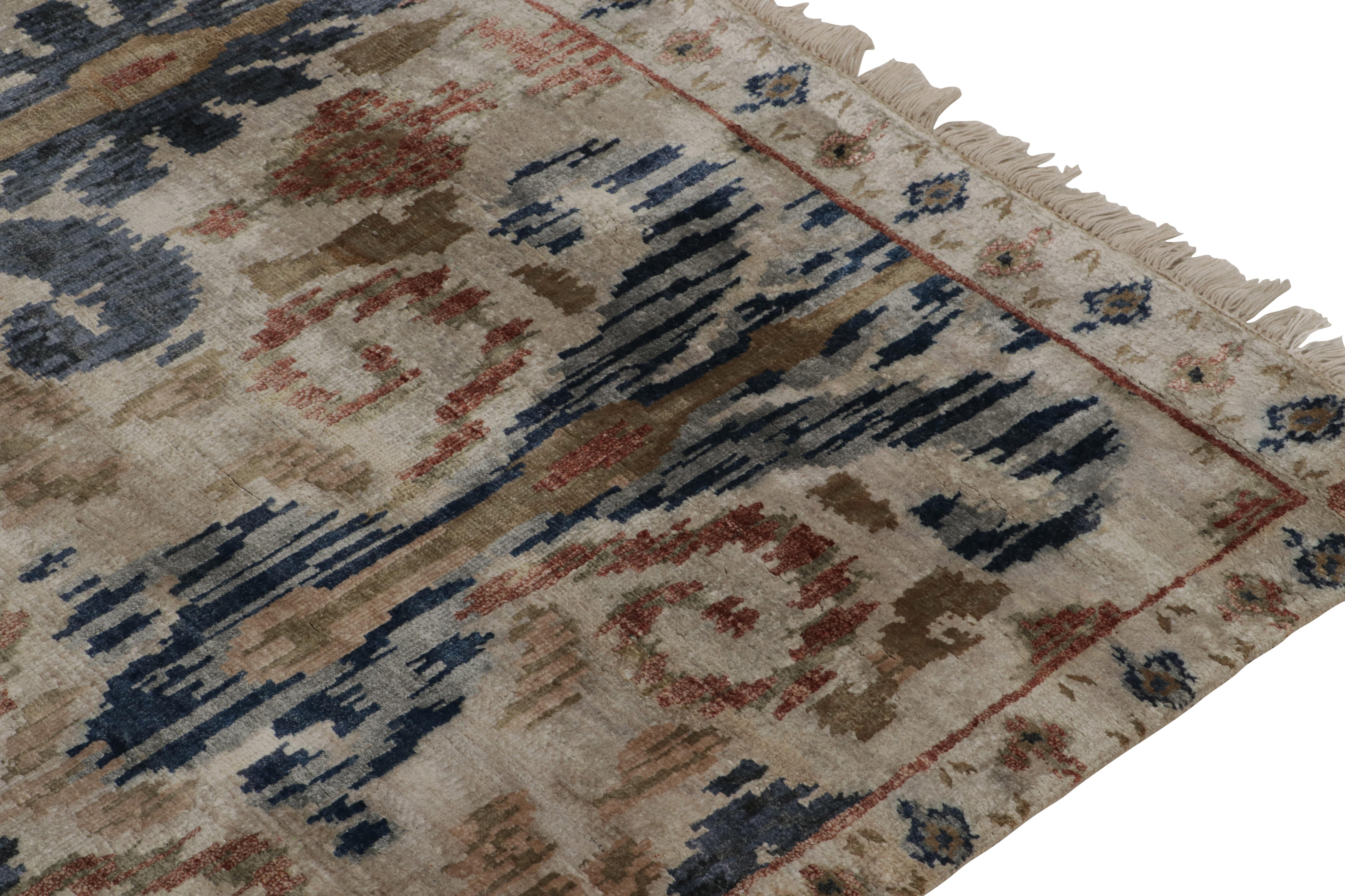 Rug & Kilim’s Ikats Style rug in Blue and Beige-Brown on Ivory In New Condition For Sale In Long Island City, NY