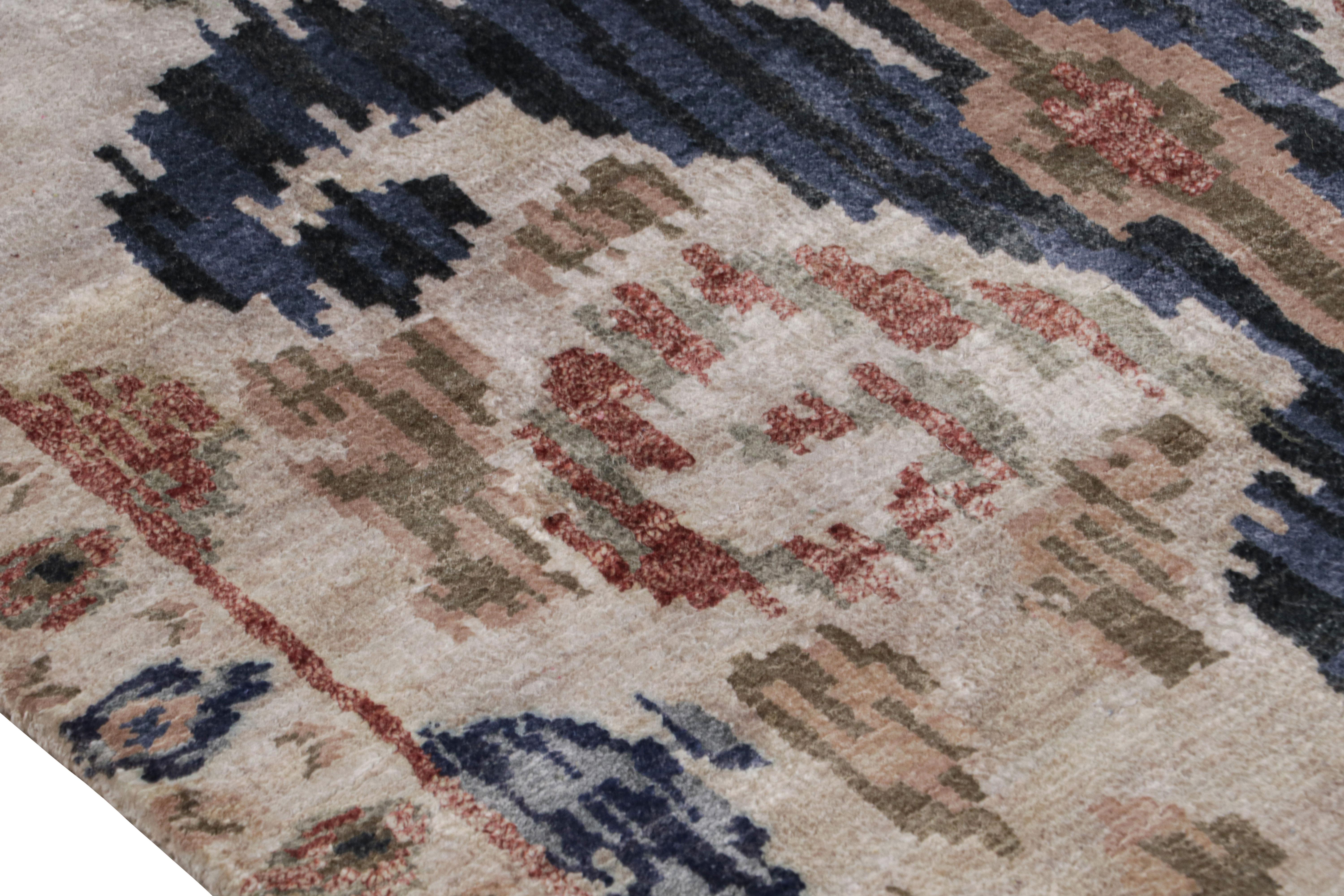 Rug & Kilim’s Ikats Style rug in Blue and Beige-Brown on Ivory In New Condition For Sale In Long Island City, NY