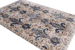 Rug & Kilim’s Ikats Style rug in Blue and Beige-Brown on Ivory