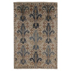 Rug & Kilim’s Ikats Style rug in Blue and Beige-Brown on Ivory