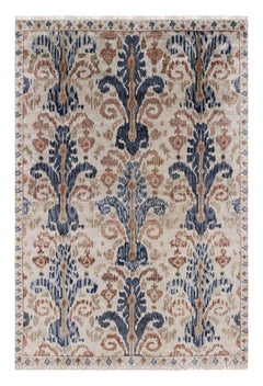 Rug & Kilim’s Ikats Style rug in Blue and Beige-Brown on Ivory