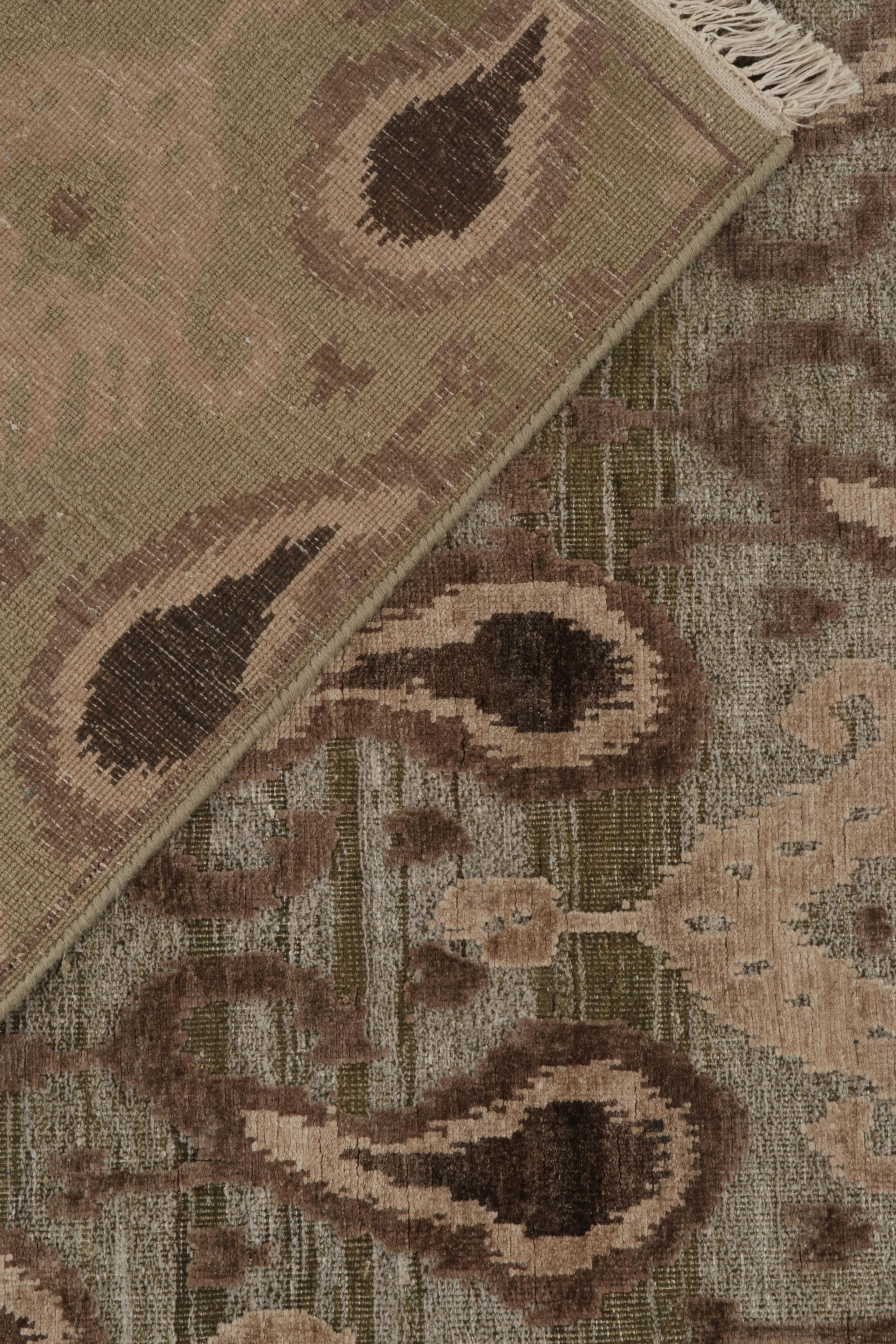 Contemporary Rug & Kilim’s Ikats Style rug in Green with Beige-Brown Paisley Floral Patterns For Sale