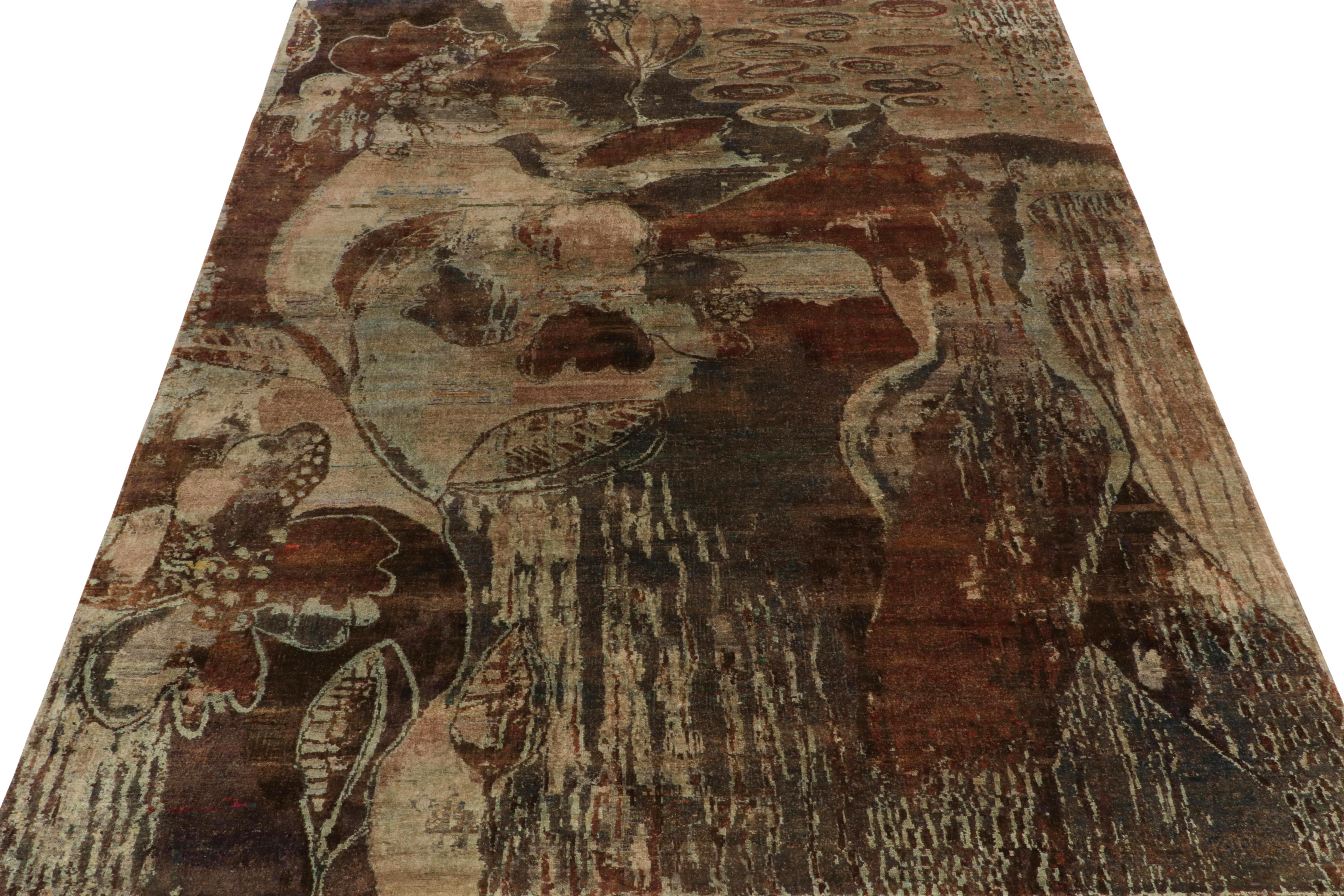 Modern Rug & Kilim’s Impressionist Style Abstract Rug in Beige-Brown Floral Patterns For Sale