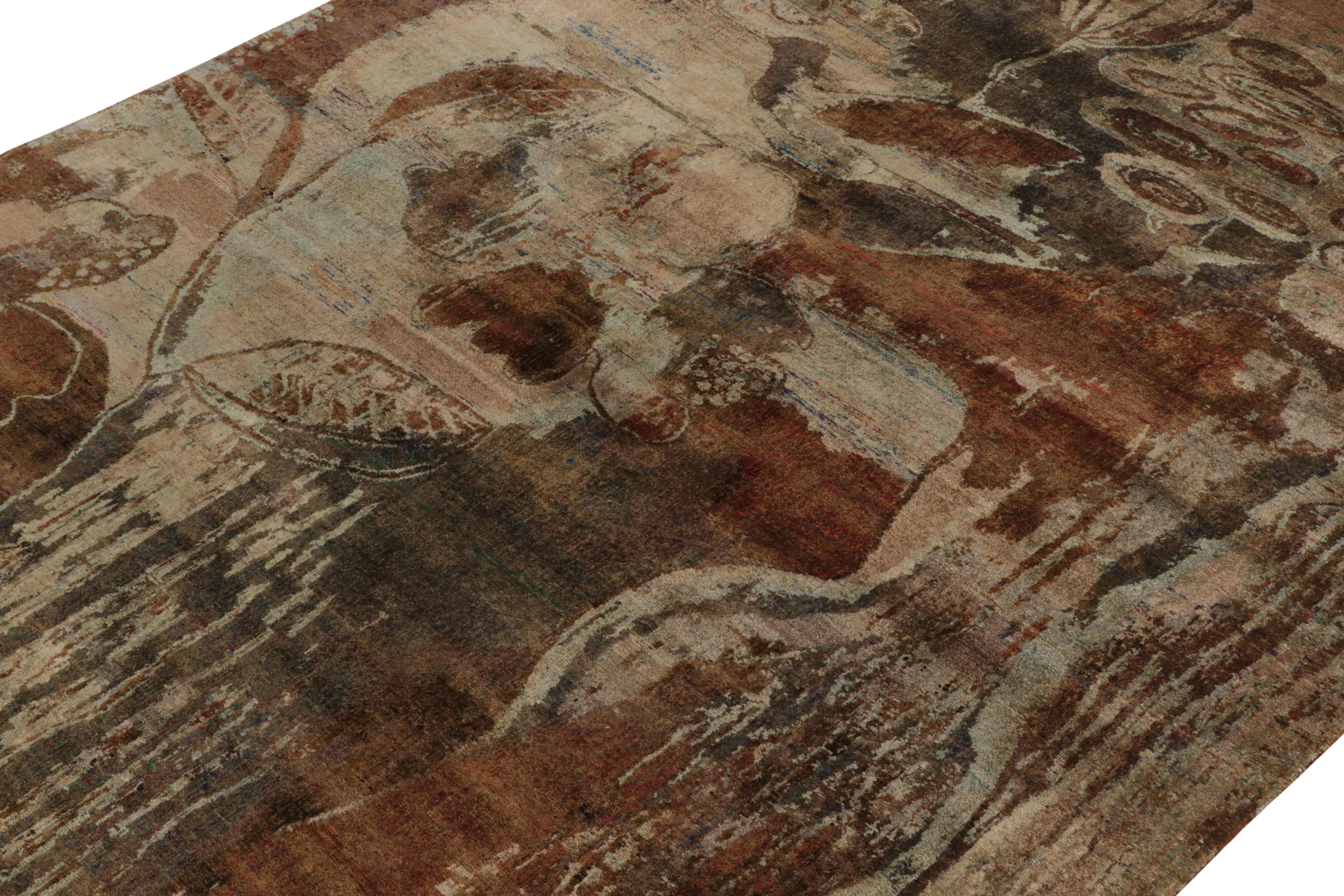 Indian Rug & Kilim’s Impressionist Style Abstract Rug in Beige-Brown Floral Patterns For Sale