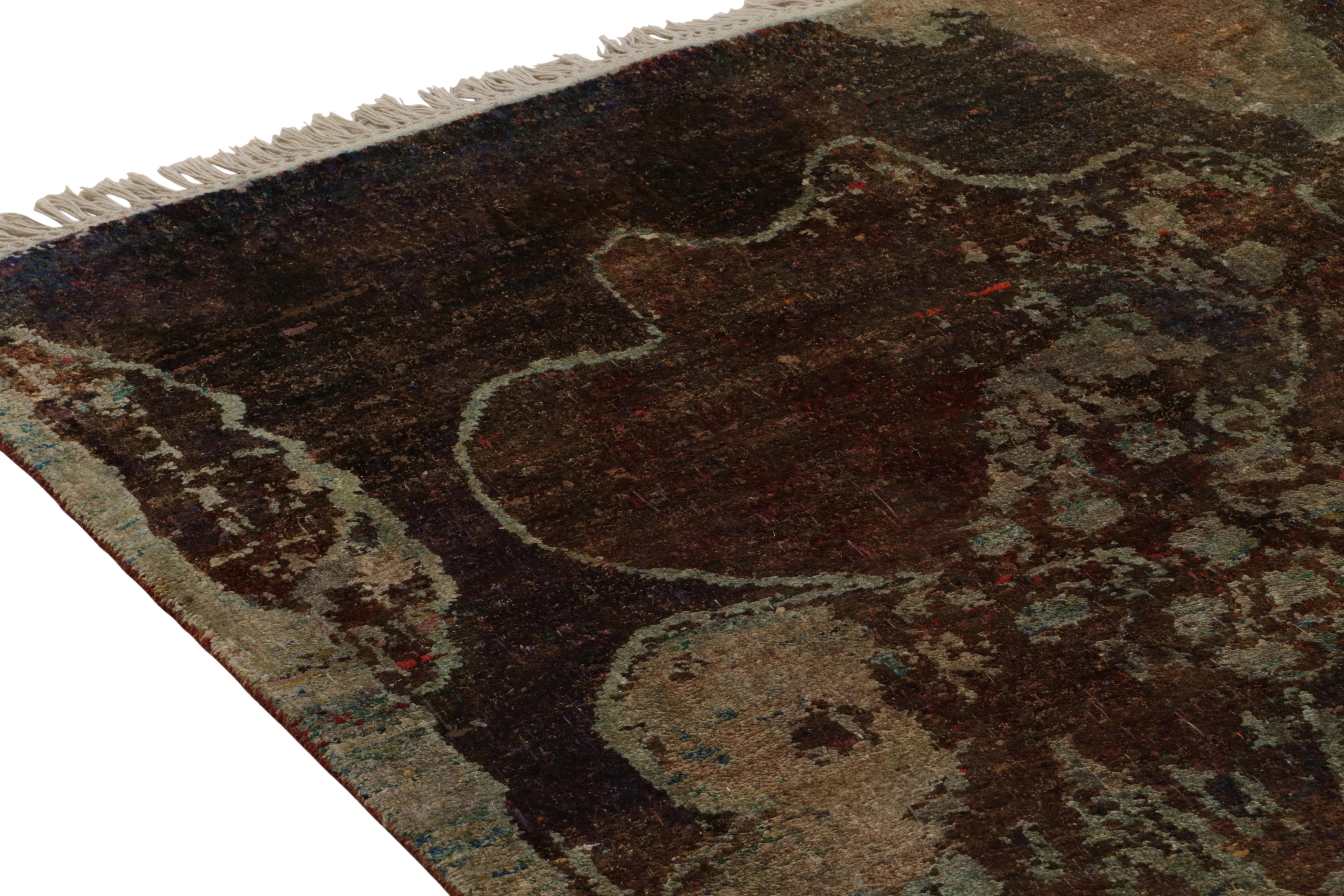 Hand-Knotted Rug & Kilim’s Impressionist Style Abstract Rug in Beige-Brown Floral Patterns For Sale