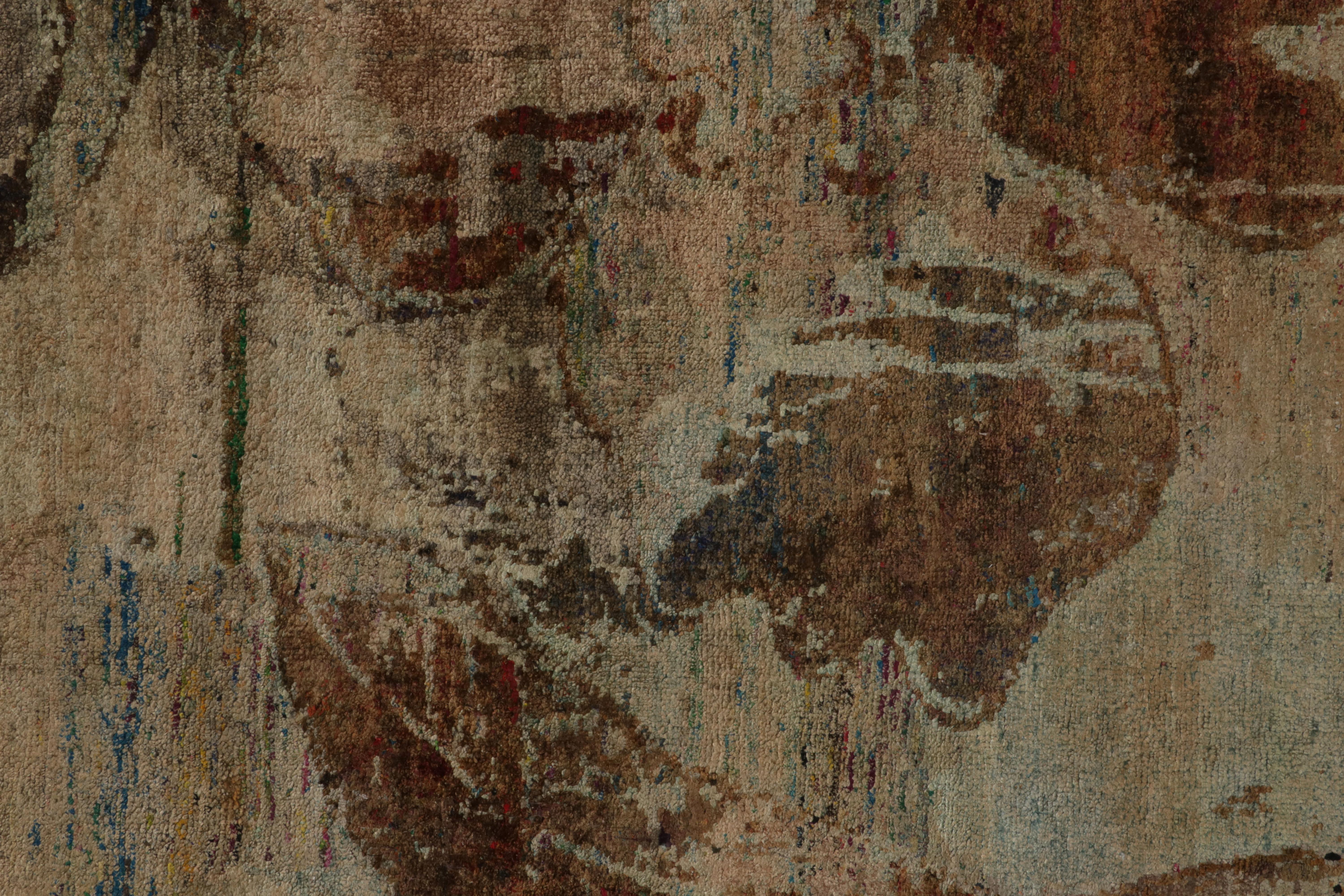 Rug & Kilim’s Impressionist Style Abstract Rug in Beige-Brown Floral Patterns In New Condition For Sale In Long Island City, NY